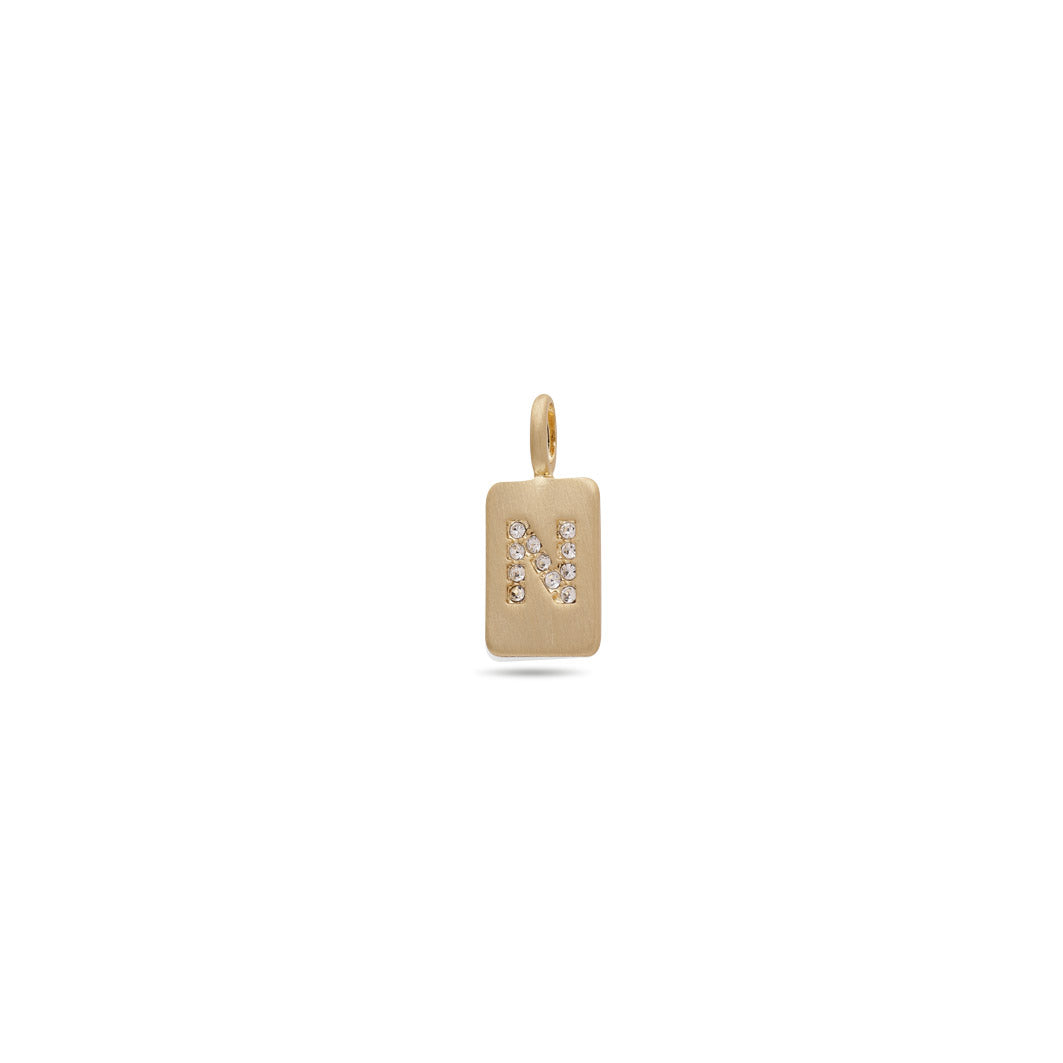 Gold-plated CHARM crystal N pendant, featuring a minimalist diamond-encrusted letter N design, perfect for highlighting personal style with elegance and charm.
