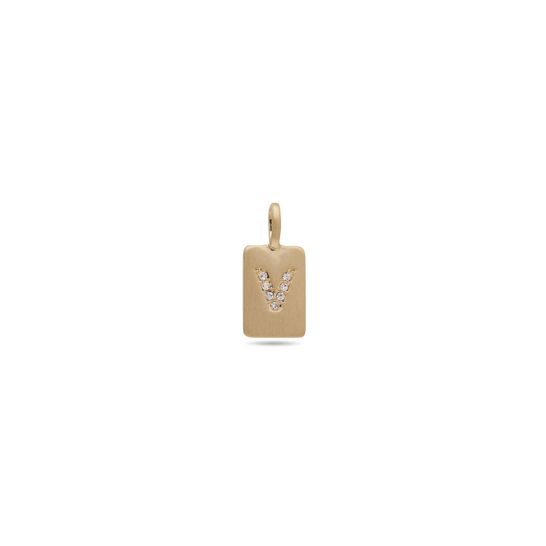 Gold-plated CHARM crystal V pendant, minimalist design with diamond-like crystals, symbolizing love and femininity, suitable for bracelets and necklaces.