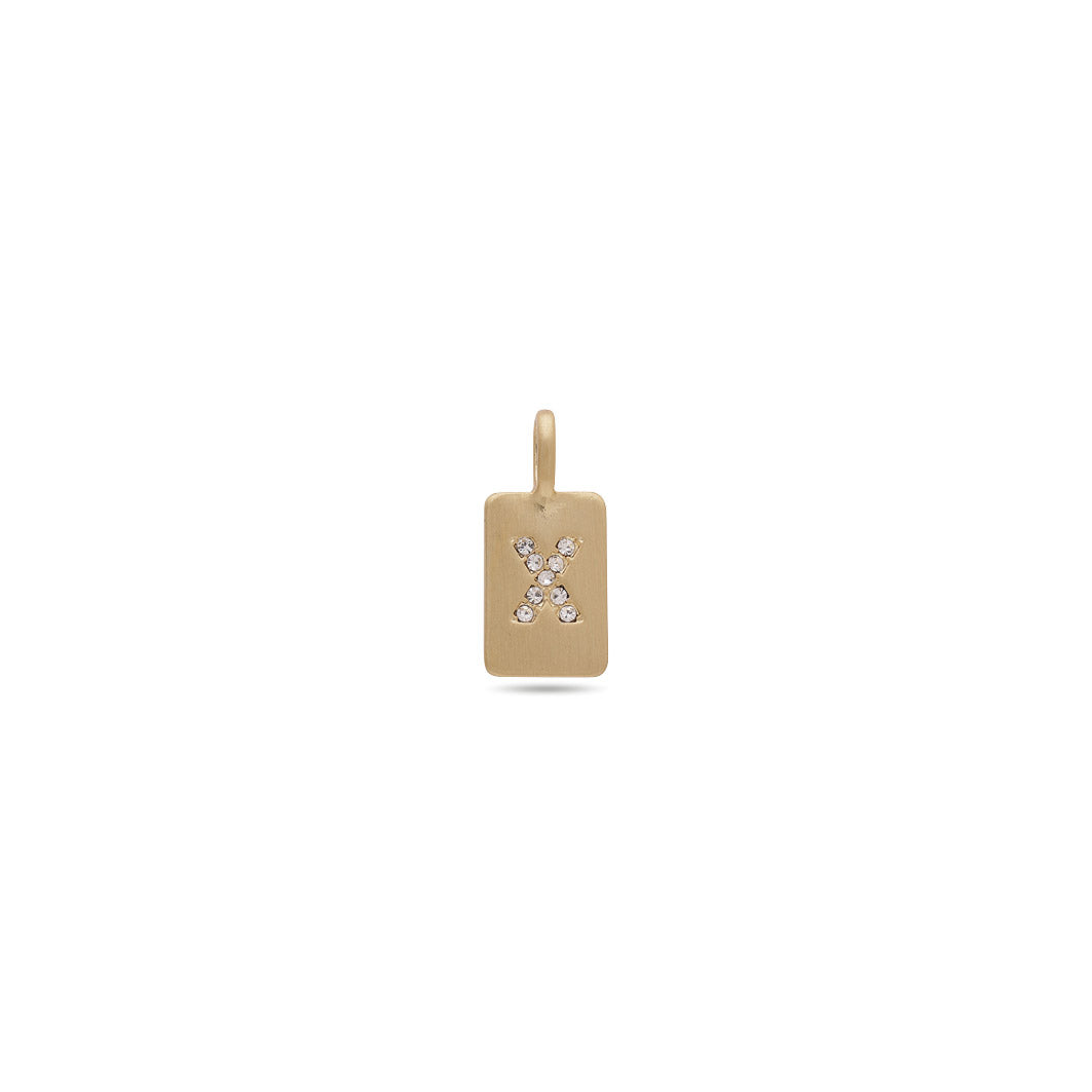 Gold-plated CHARM crystal X pendant with sparkling crystals, featuring a minimalist satin matt surface, suitable for bracelets or necklaces.