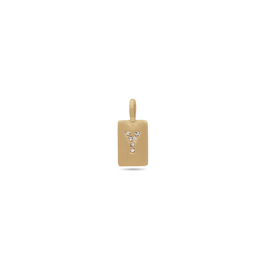 Gold-plated CHARM crystal Y pendant, featuring diamonds, minimalist design symbolizing love. Ideal for mixing with other Pilgrim charms on bracelets or necklaces.