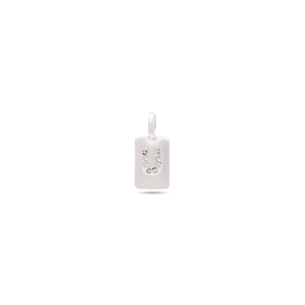 Silver-plated CHARM crystal U pendant featuring a minimalist design with sparkling stones, ideal for personal expression.
