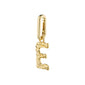 CHARM pendant E, gold-plated, by Pilgrim. Features a rustic, personalized design for unique styling; crafted from 99% recycled material. Perfect for customizable, eco-friendly fashion statements.