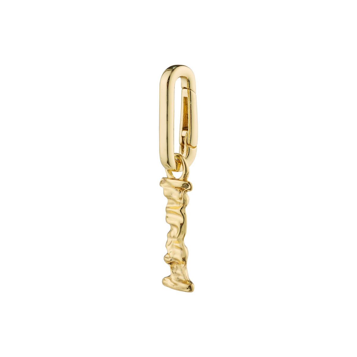Gold-plated CHARM pendant I with a rustic letter design, ideal for personalized styling with a chunky chain or leather cord. Made from 99% recycled materials.