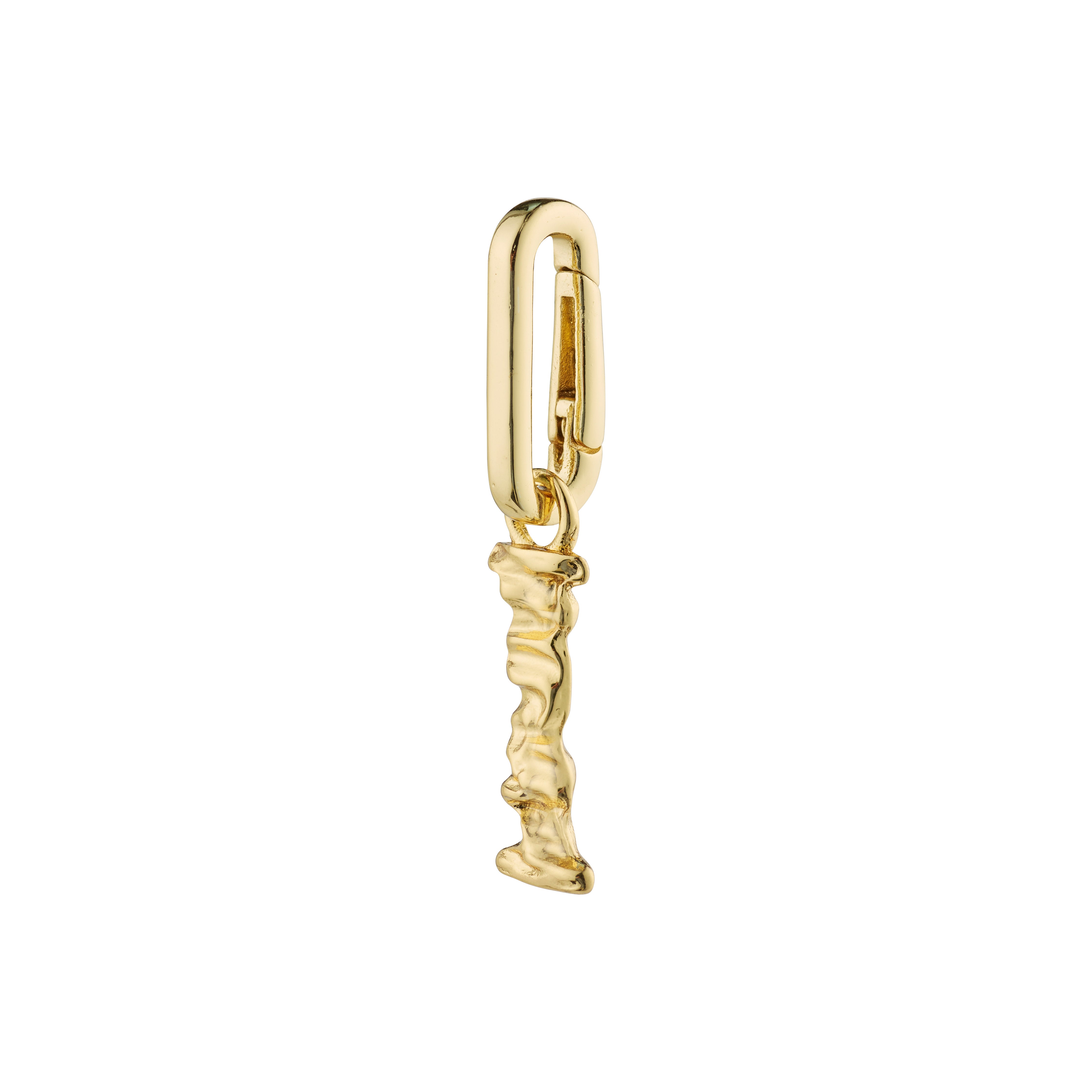 Gold-plated CHARM pendant I with a rustic letter design, ideal for personalized styling with a chunky chain or leather cord. Made from 99% recycled materials.