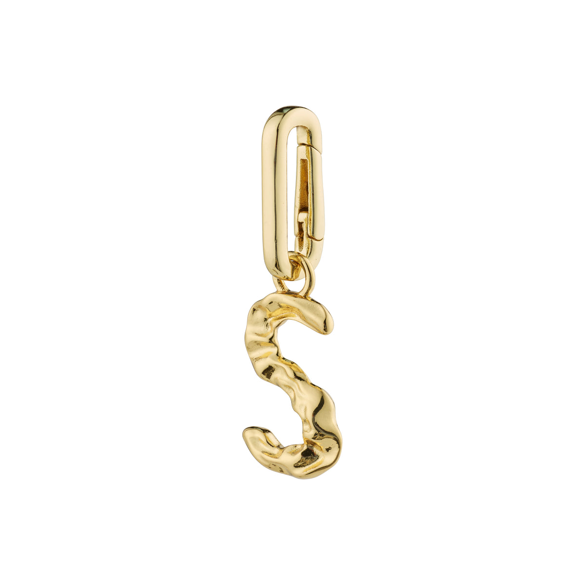 Gold-plated CHARM pendant 'S' from Pilgrim, showcasing a sleek design perfect for personalizing with other charms for a unique, stylish look.