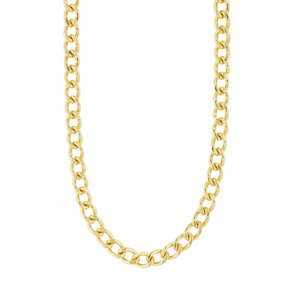 Gold-plated CHARM curb necklace with an edgy design, ideal for adding charms. Adjustable length for versatile styling. Made from 99% recycled materials.