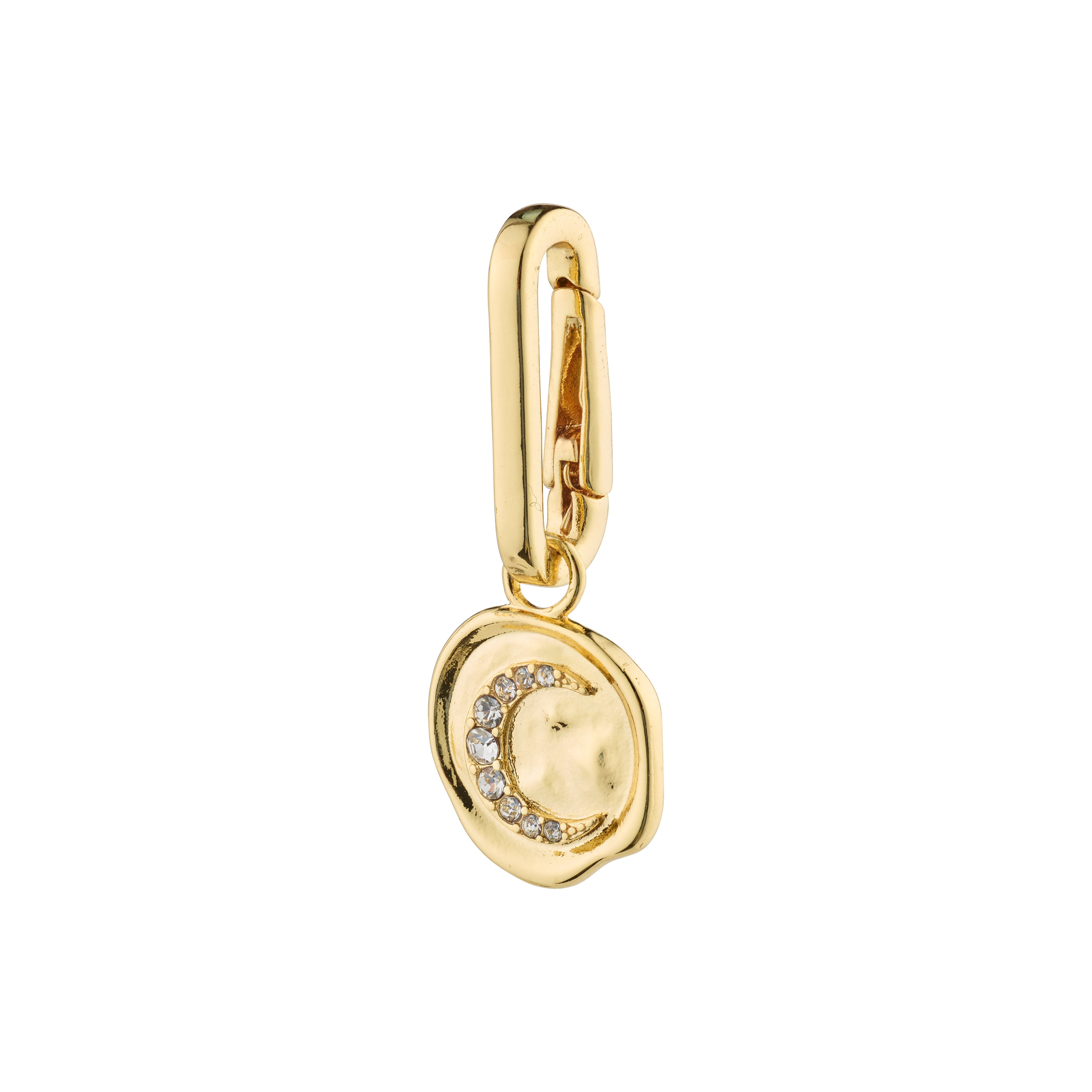Gold-plated CHARM moon pendant with diamond accents, perfect for adding a personal touch to your jewelry collection, made from 98% recycled materials.