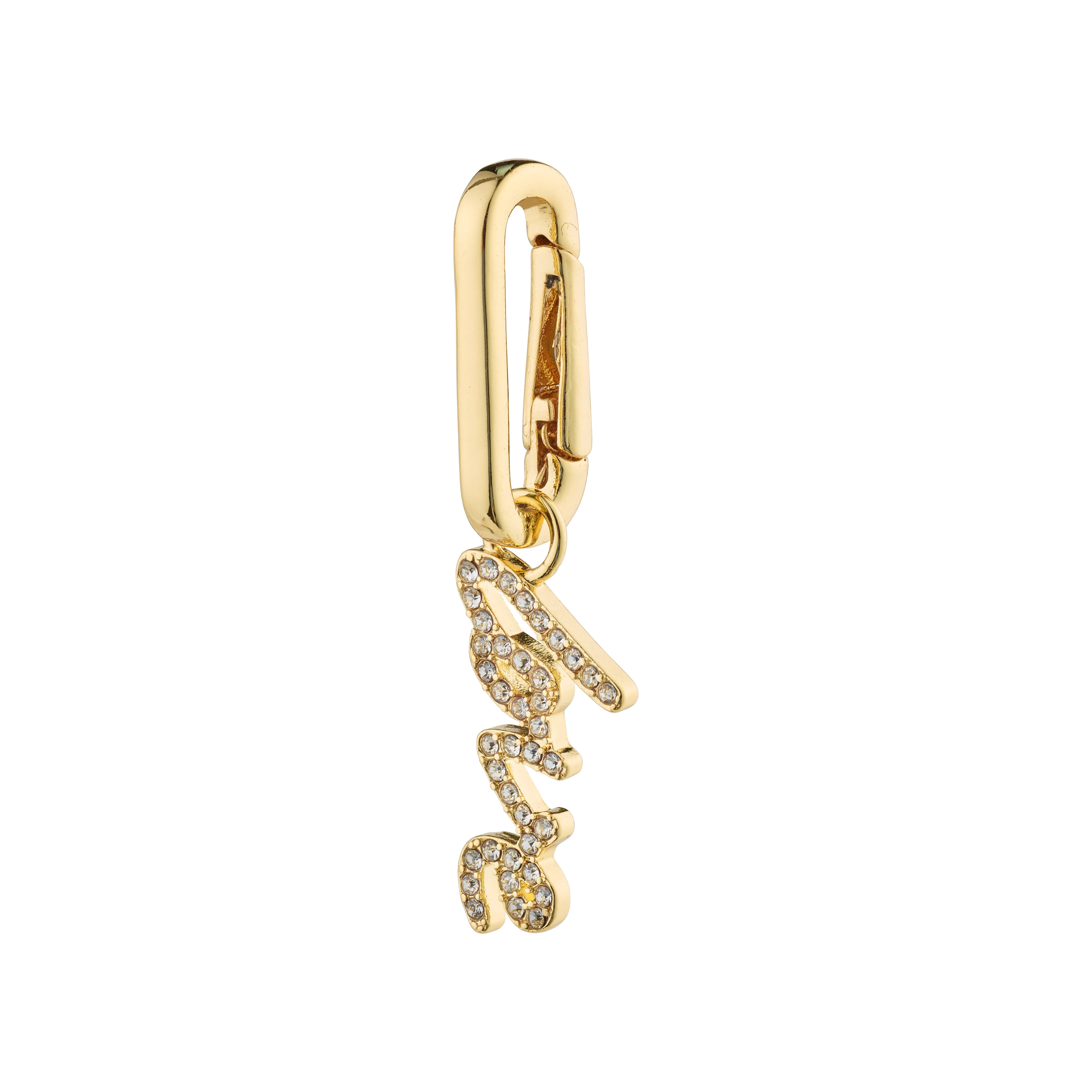 Gold-plated Love pendant with diamond accents on a chain, offering a personalized statement piece from Pilgrim's responsibly crafted jewellery collection.