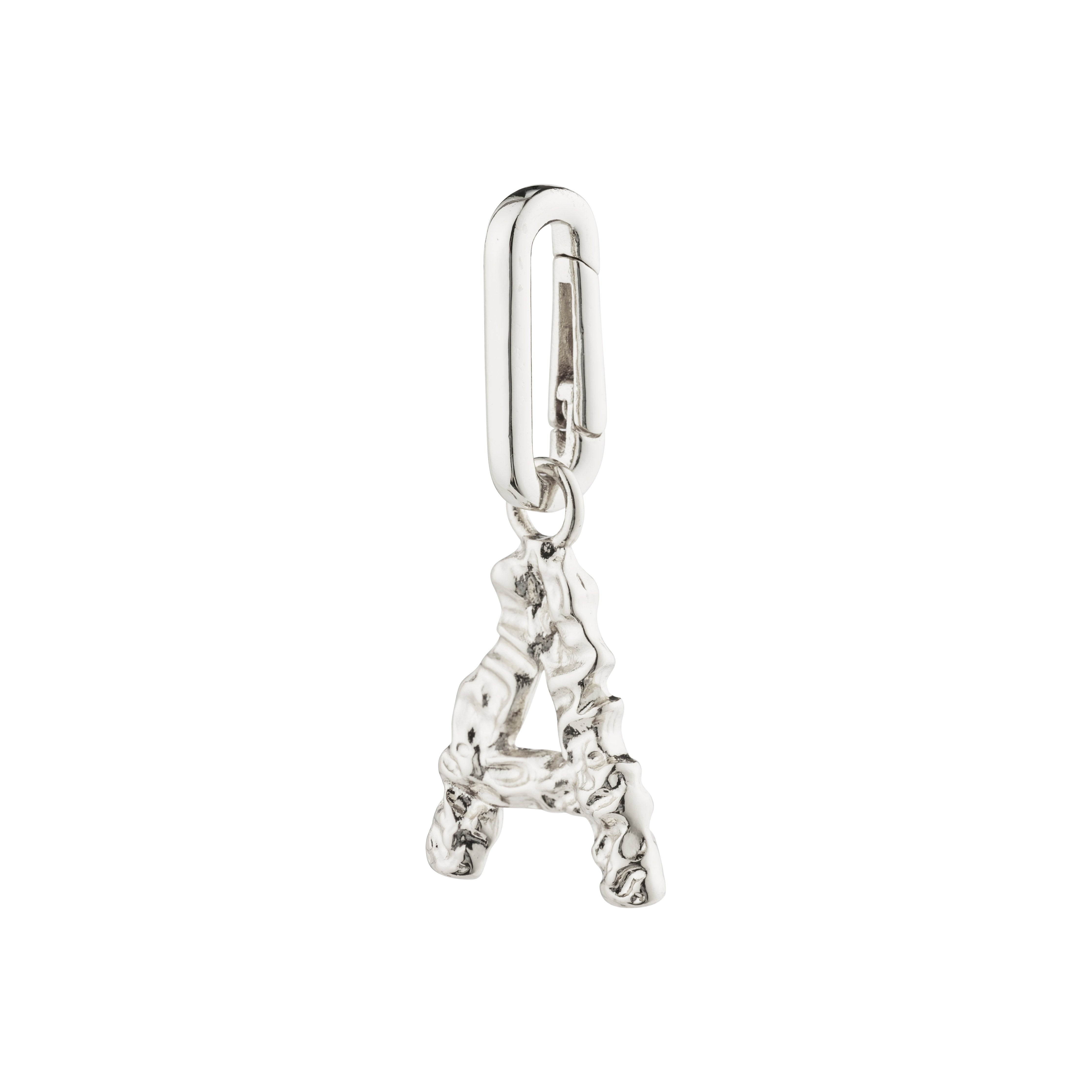 Silver-plated CHARM pendant A by Pilgrim, featuring a sleek letter design for personalized style. Perfect for adding a unique touch to your jewelry collection.