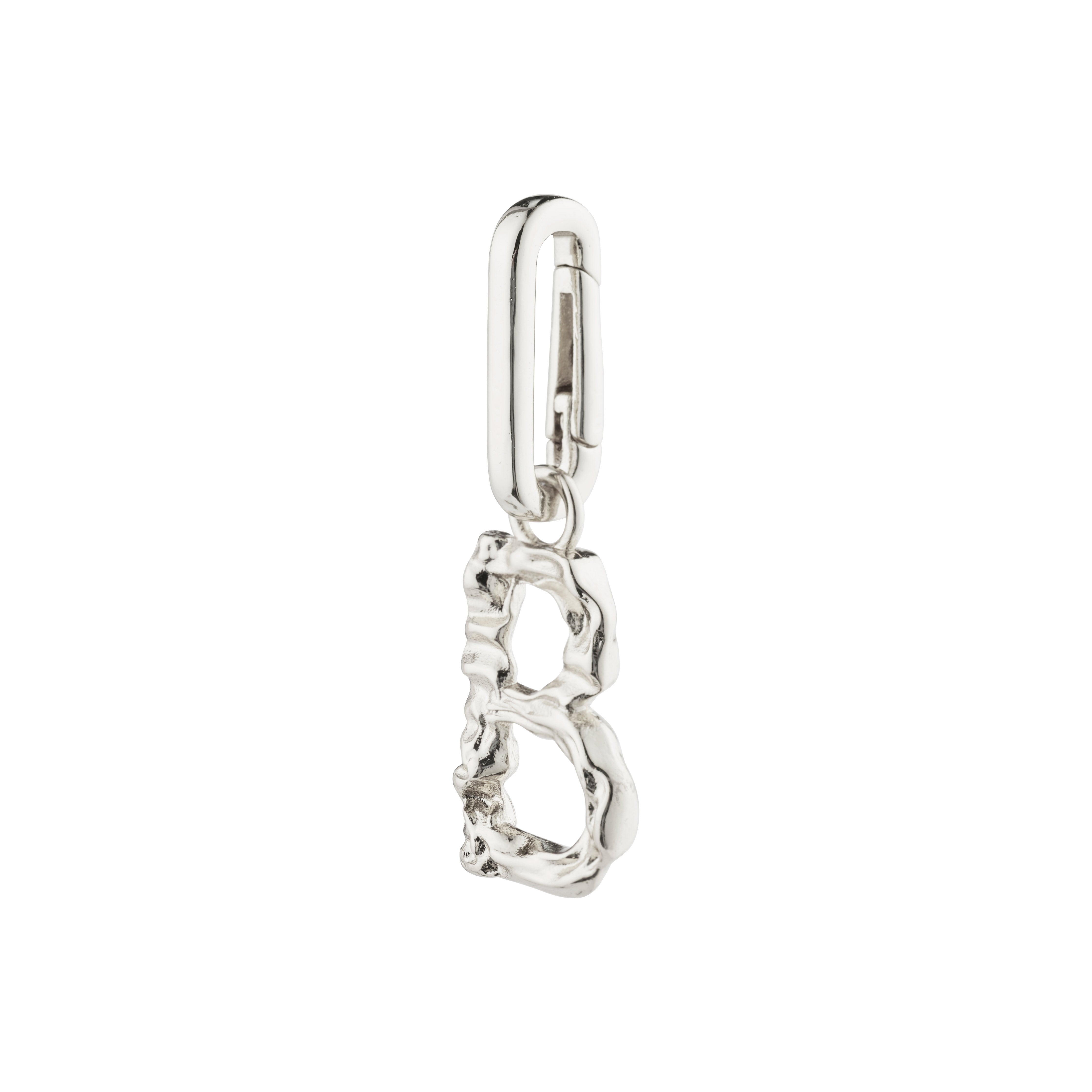 Silver-plated 'B' charm pendant by Pilgrim, designed for personalized style. Ideal for pairing with chains or cords. Made from 99% recycled material.