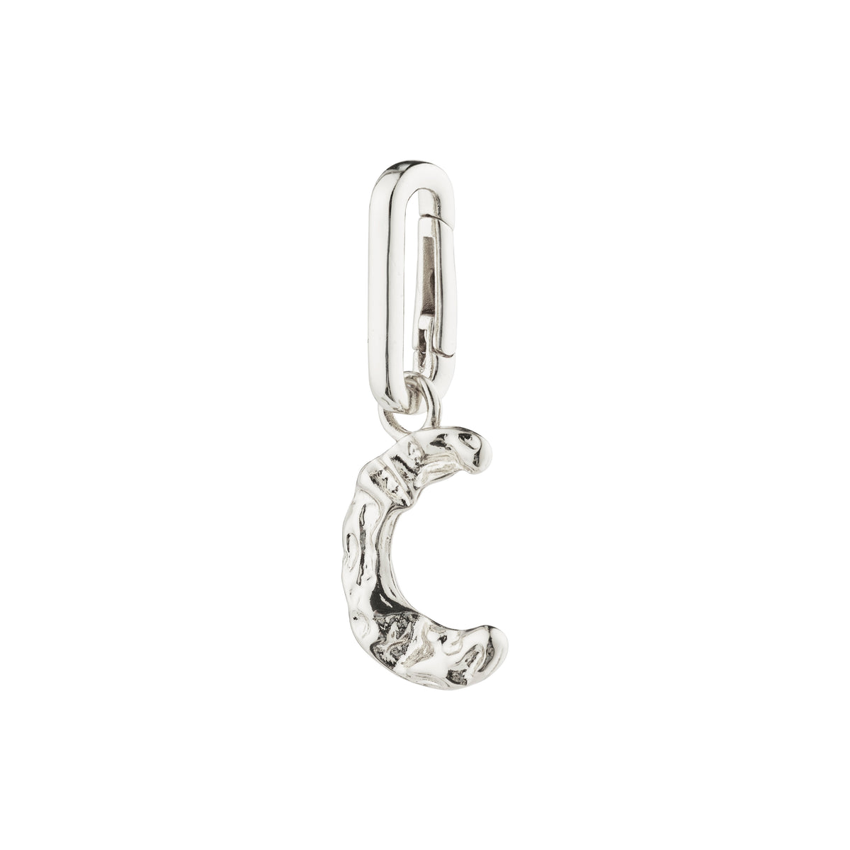 Silver-plated CHARM pendant C by Pilgrim, featuring a rustic letter design, perfect for personalizing with a chain or cord. Made from 99% recycled material.