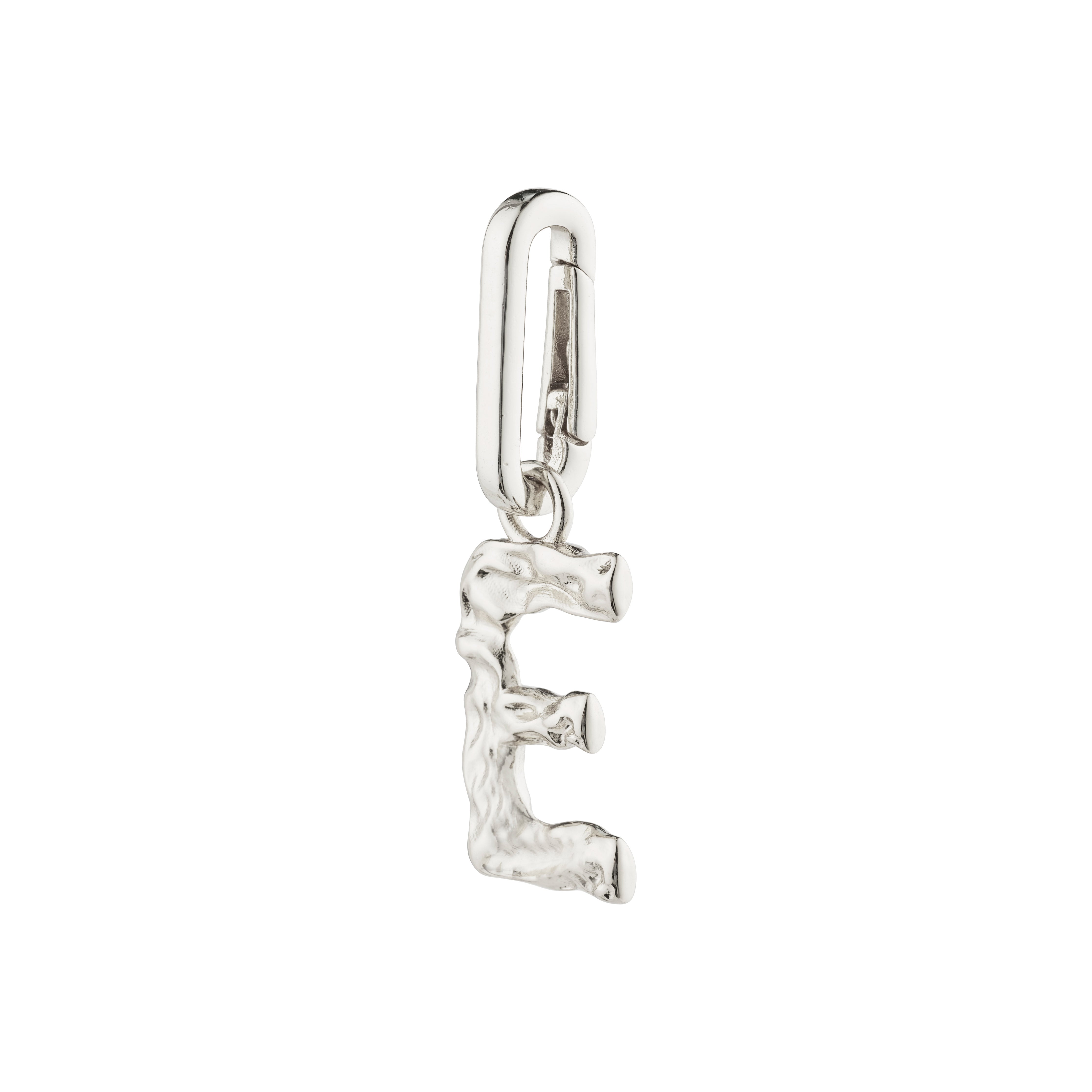 Silver-plated CHARM pendant E with a rustic design, perfect for personalizing your style. Made from 99% recycled materials for an eco-friendly choice.