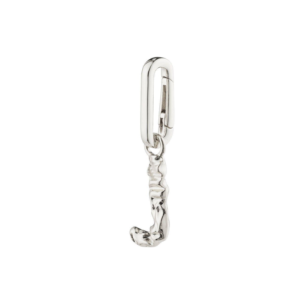 Silver-plated CHARM pendant J with a face design, ideal for personalized styling. Made from 99% recycled material, reflecting Pilgrim's commitment to sustainable fashion.