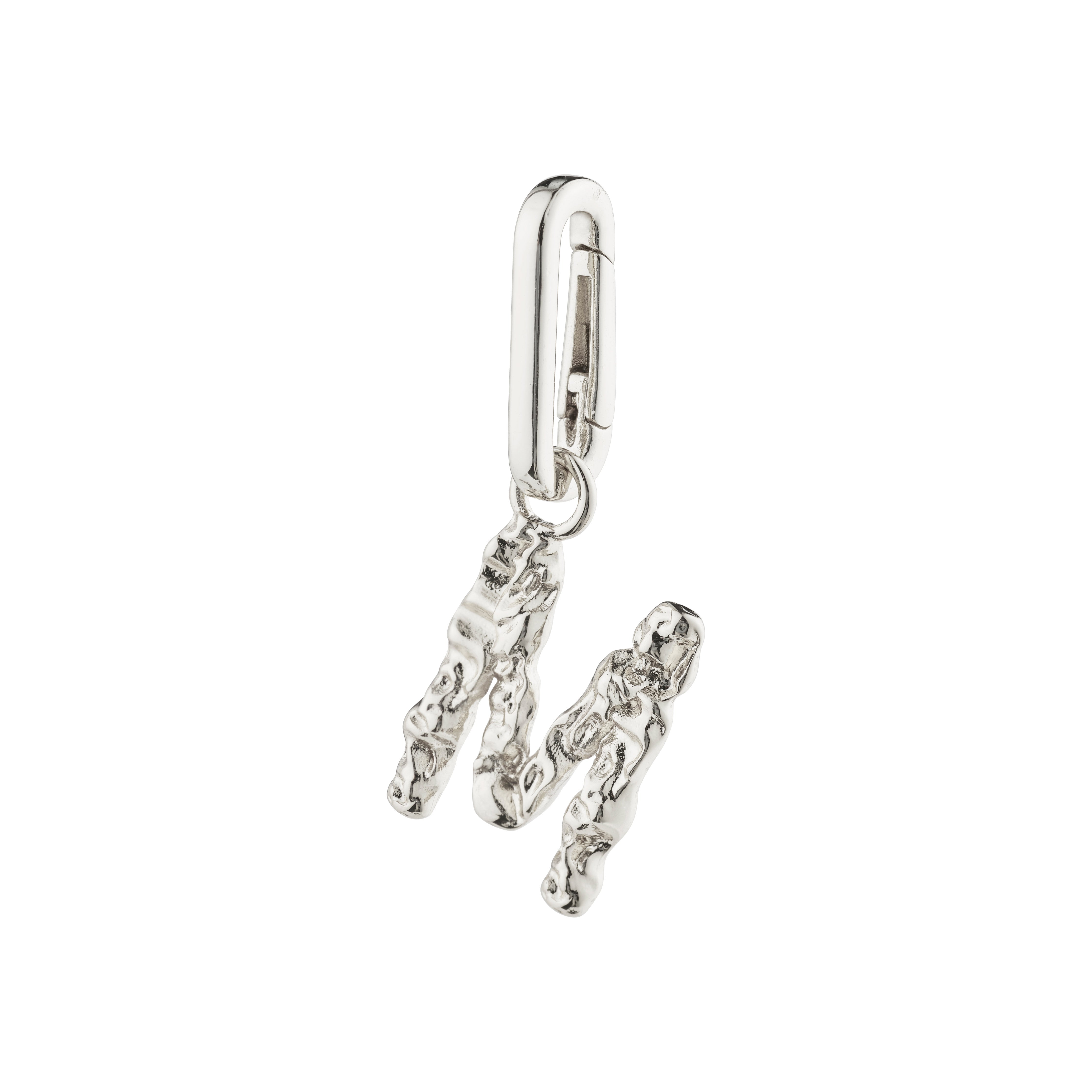 Silver-plated CHARM pendant M by Pilgrim, featuring a rustic design for personalized styling. Crafted from 99% recycled materials, ideal for unique statement chains.