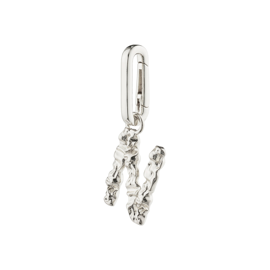 Silver-plated CHARM pendant N, beautifully crafted by Pilgrim, ideal for personalized styling with a chunky chain or leather cord. Made from 99% recycled materials.