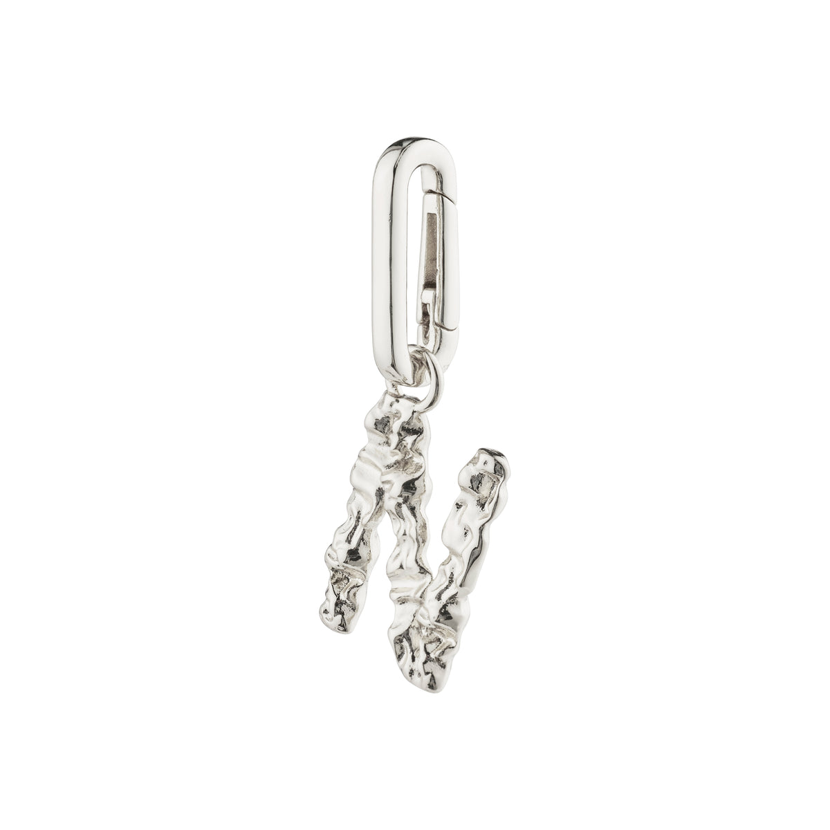 Silver-plated CHARM pendant N, beautifully crafted by Pilgrim, ideal for personalized styling with a chunky chain or leather cord. Made from 99% recycled materials.