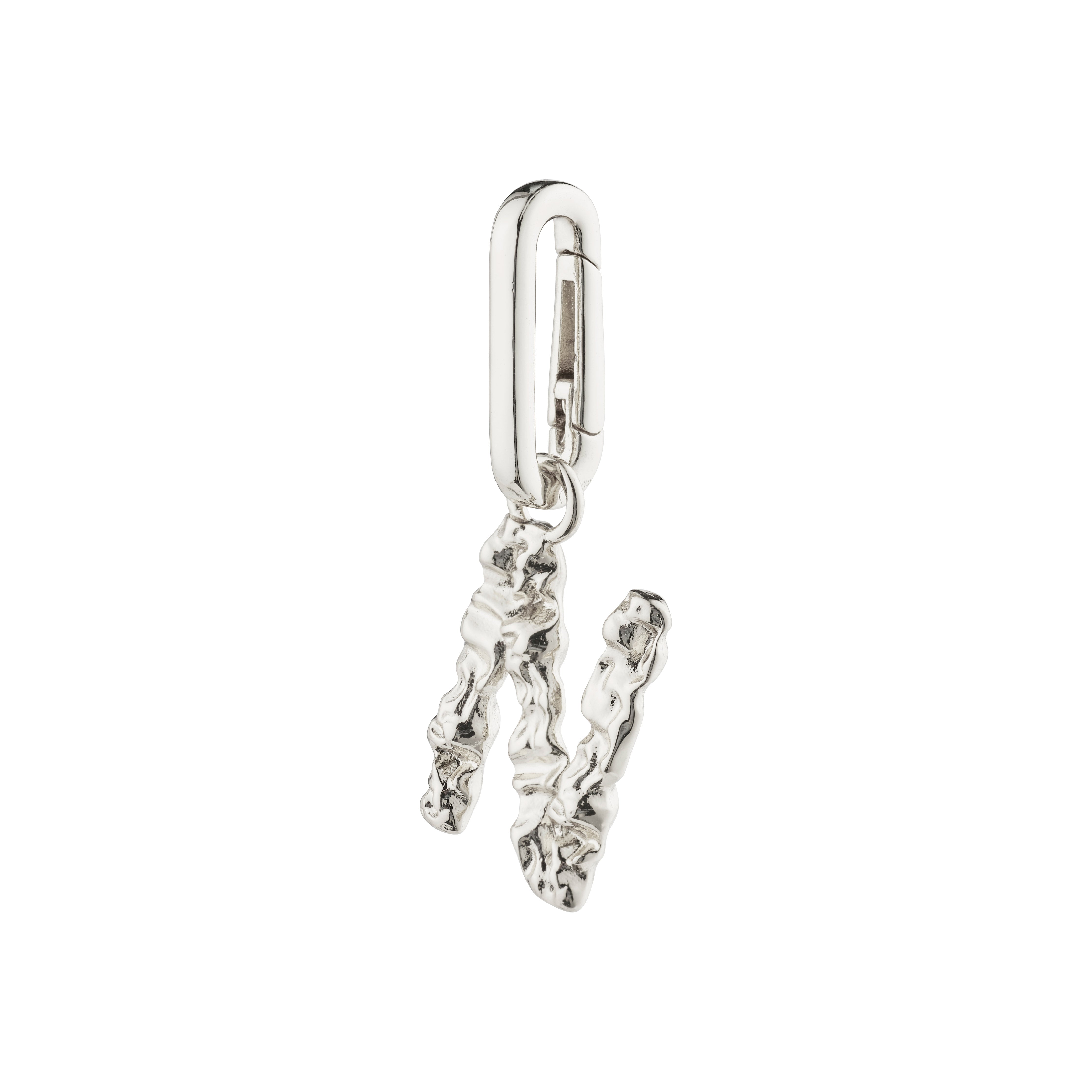 Silver-plated CHARM pendant N, beautifully crafted by Pilgrim, ideal for personalized styling with a chunky chain or leather cord. Made from 99% recycled materials.