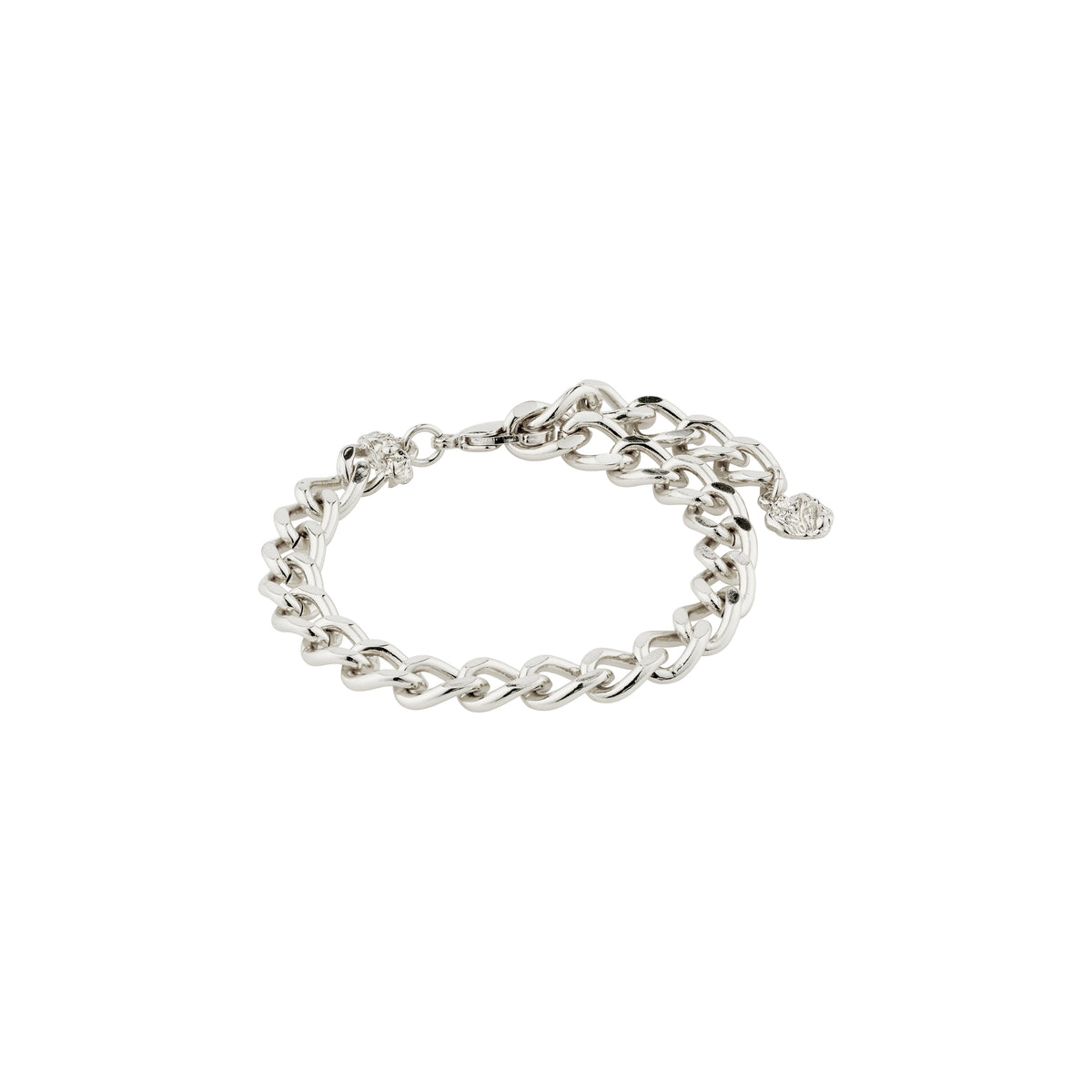 Silver-plated CHARM curb chain bracelet with adjustable length, featuring a bold design ideal for adding charms, made from 99% recycled material.
