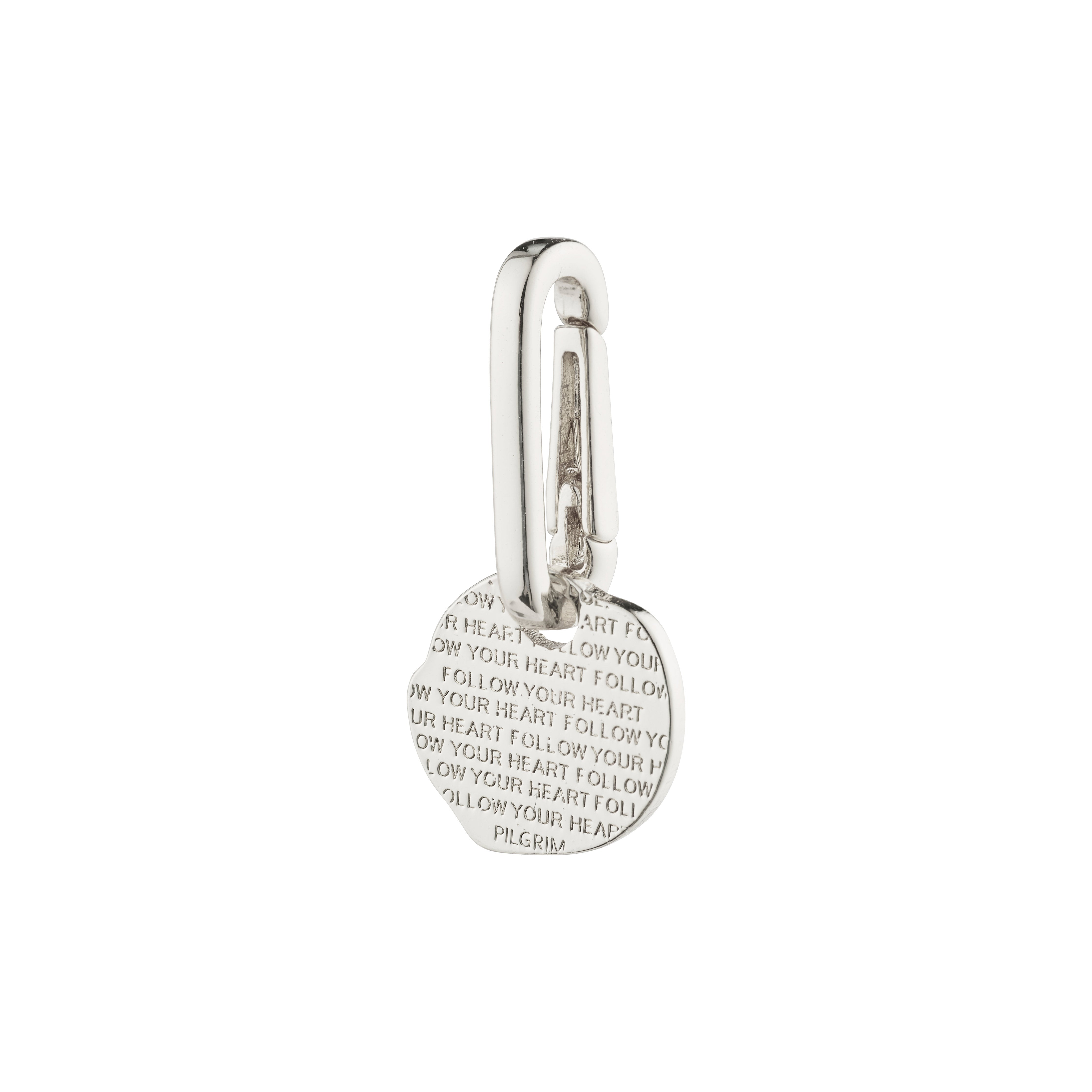 Silver-plated CHARM coin pendant with a rustic design and silver chain, perfect for personalized styling. Made from 99% recycled materials by Pilgrim.