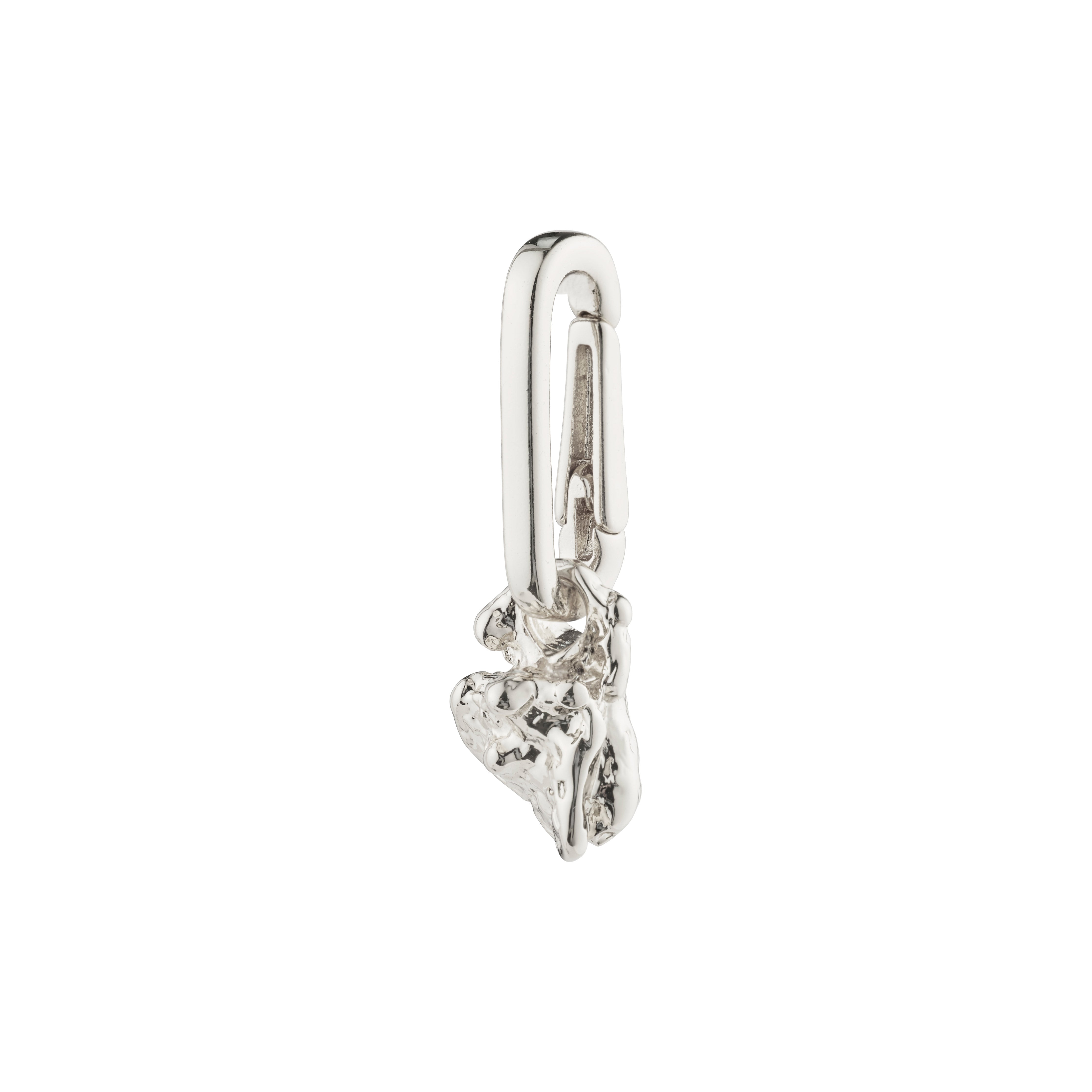 Silver-plated CHARM stone pendant in a heart shape, perfect for personalizing with chains or cords. Made from 99% recycled materials, offering a unique style statement.