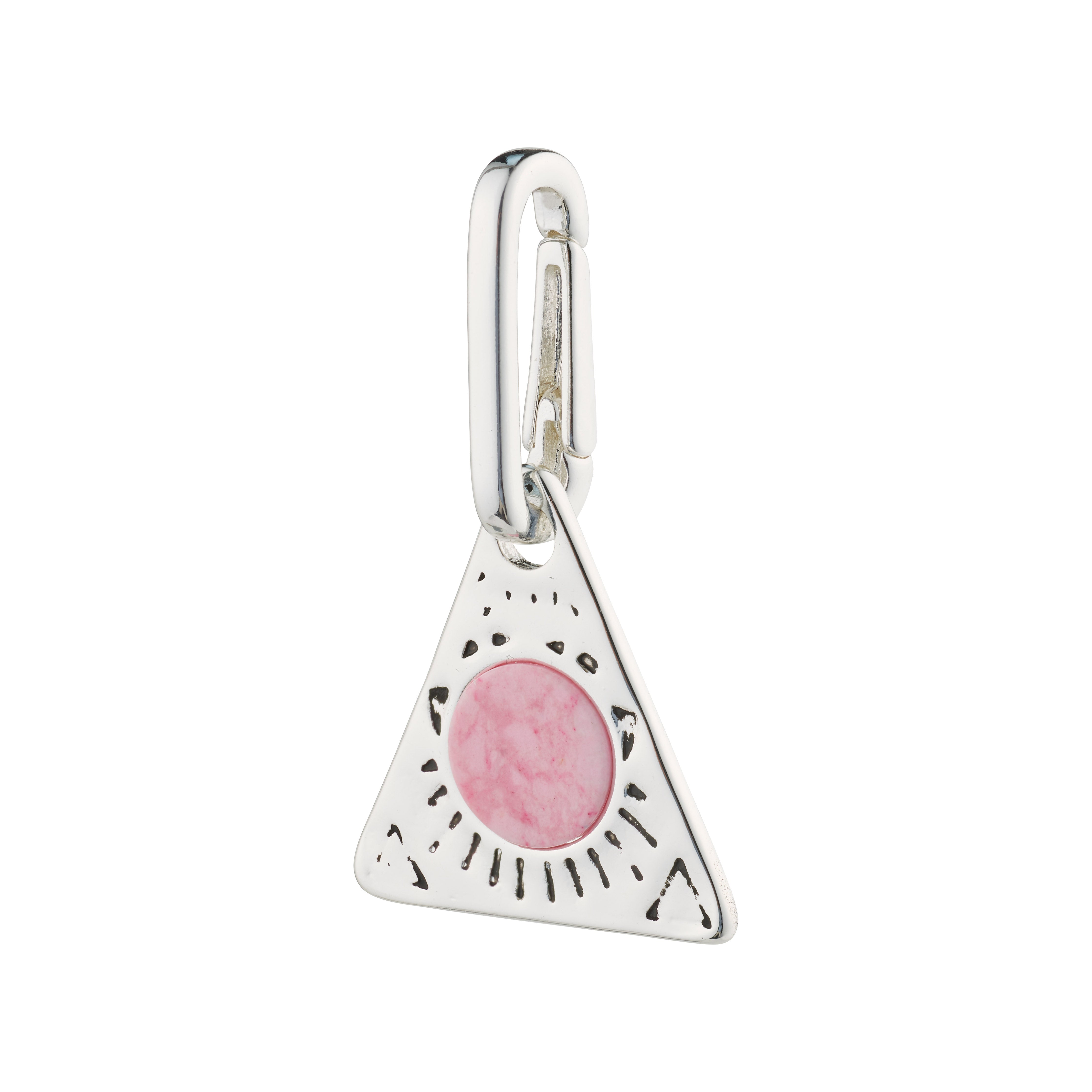 Silver-plated triangular charm pendant from Pilgrim, featuring a unique design for personalized styling. Made from 94% recycled materials.