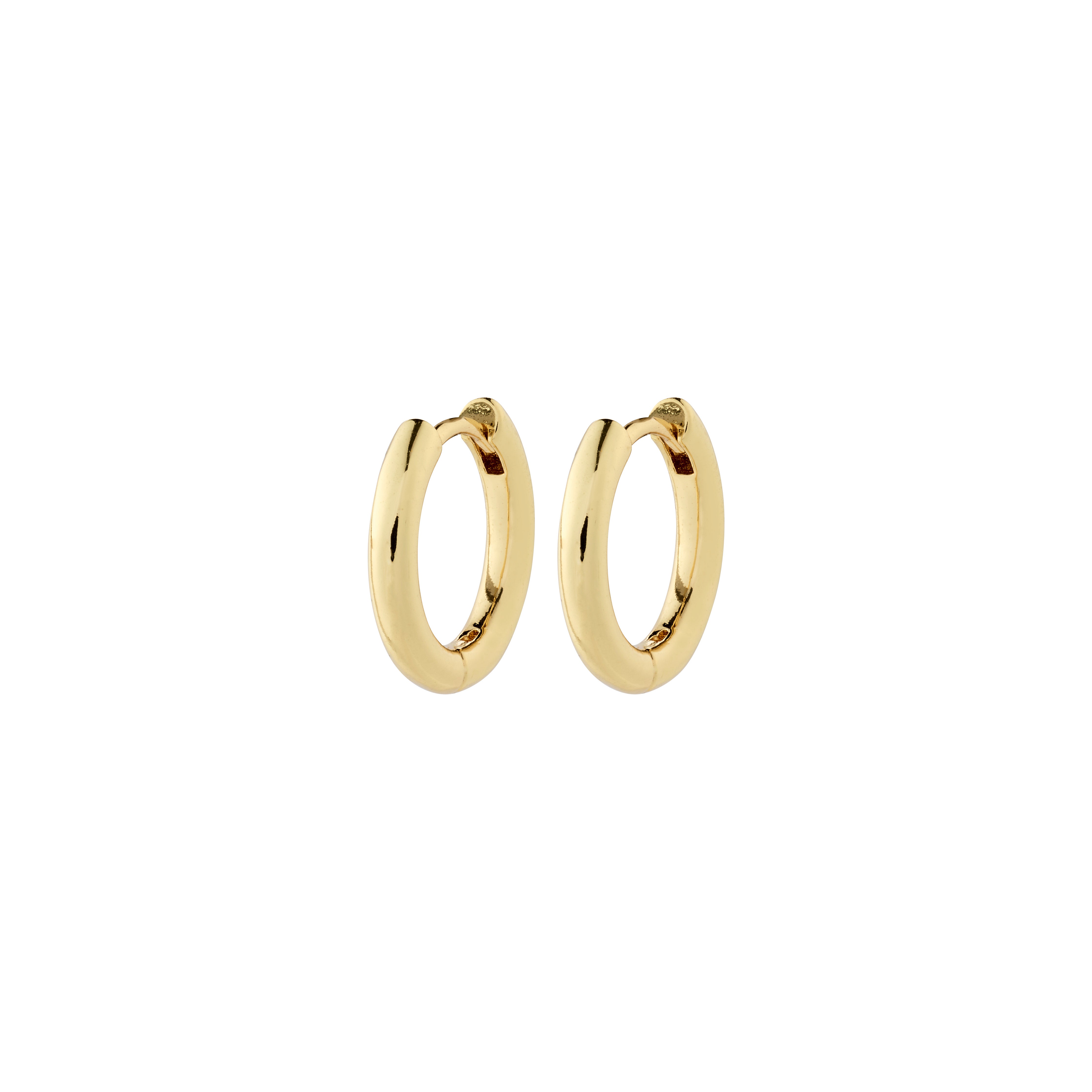 CHARM small hoop earrings, gold-plated, perfect for personalizing with charms. Diameter 15 mm, crafted from 99% recycled material for a sustainable fashion statement.
