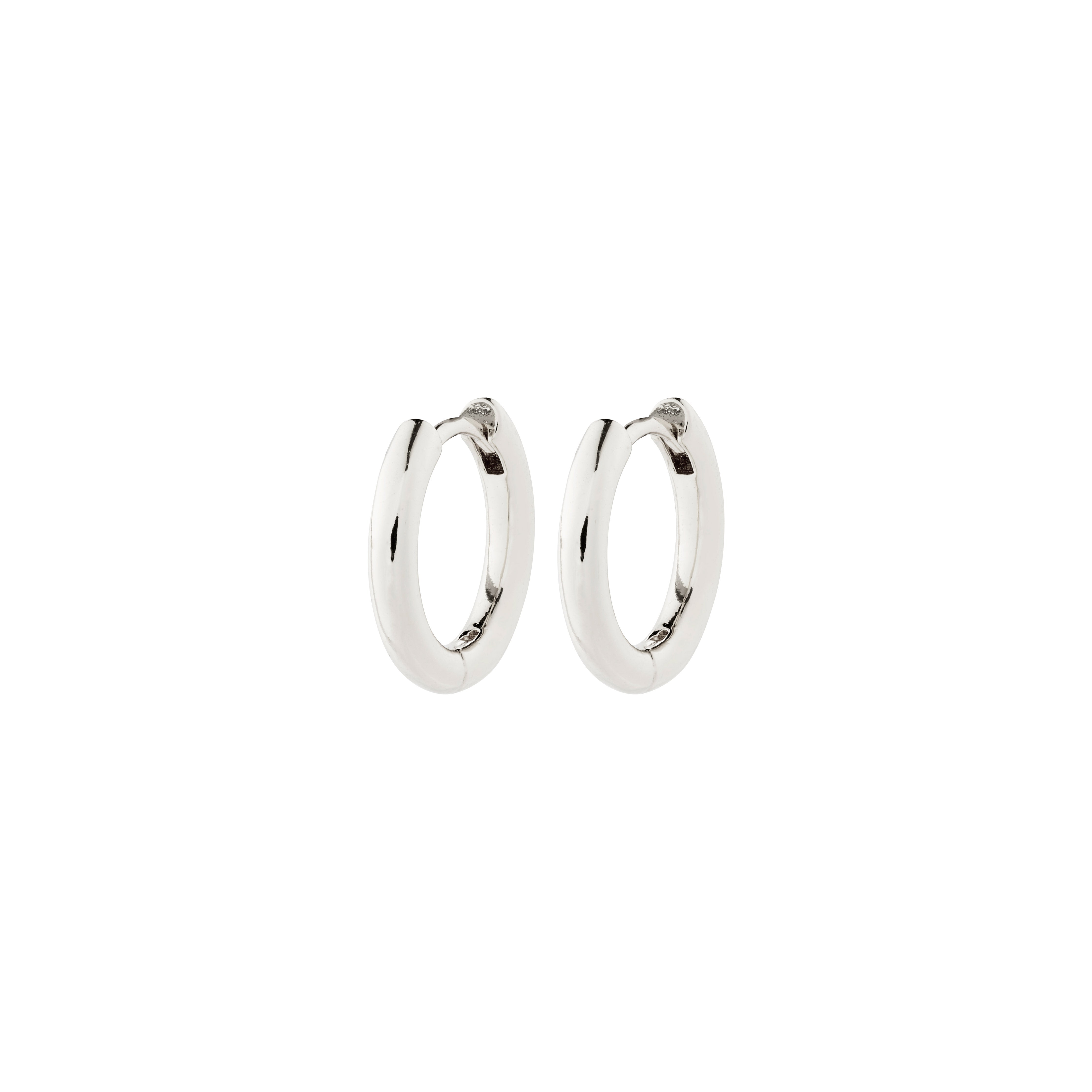 CHARM small hoop earrings, silver-plated, designed for adding personal charms. Perfect for everyday wear with a 15 mm diameter, crafted from 99% recycled material.