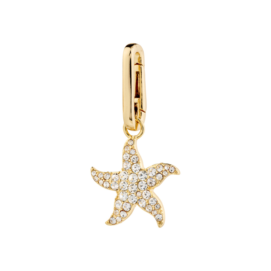 Gold-plated CHARM starfish pendant adorned with dazzling Preciosa crystals from Pilgrim, perfect for a personalized, trendy style.