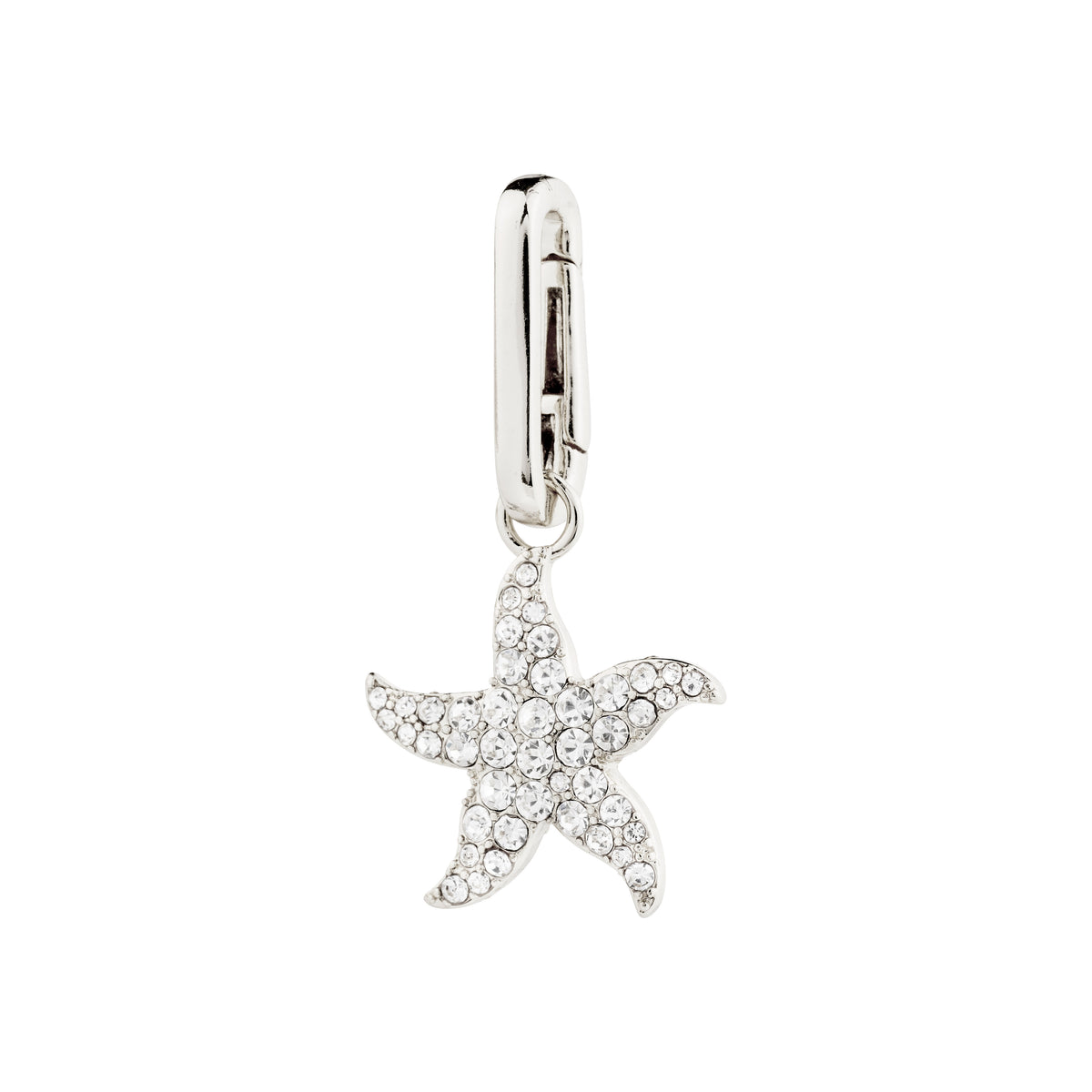 Silver-plated starfish pendant adorned with sparkling Preciosa crystals, designed by Pilgrim for adding a unique, personal touch to your style.