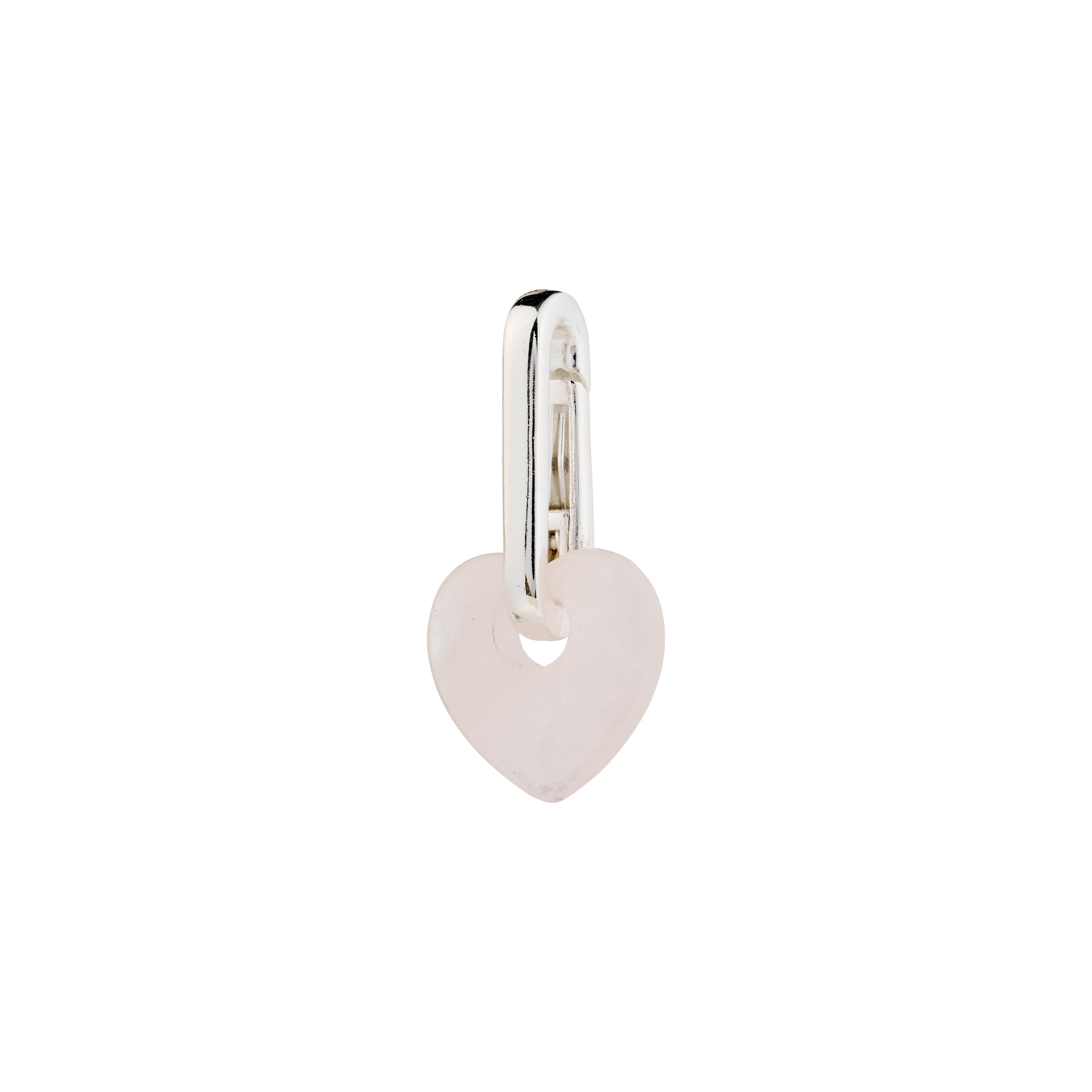 Silver-plated CHARM rose quartz heart pendant, featuring a semi-precious stone, ideal for creating personalized jewelry with additional charms.