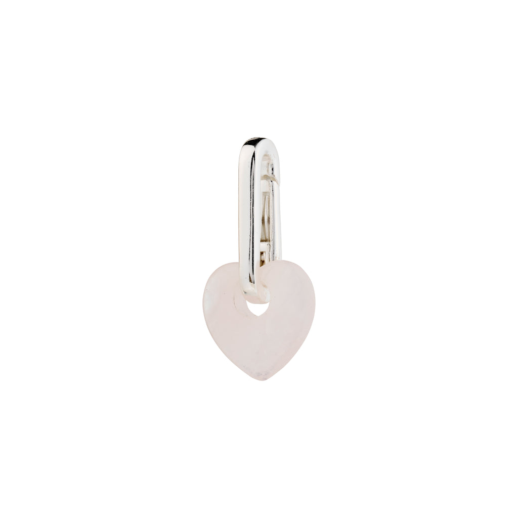Silver-plated CHARM rose quartz heart pendant, featuring a semi-precious stone, ideal for creating personalized jewelry with additional charms.