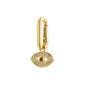 Pilgrim's CHARM eye pendant, gold-plated, features a crystal-embellished eye medallion with a carabiner clasp, perfect for adding mystical allure to any accessory.