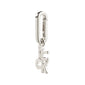 Silver-plated CHARM f... pendant with alphabetic block letters F E C K, hanging from a tubular carabiner clip, perfect for bold, personalized styling.