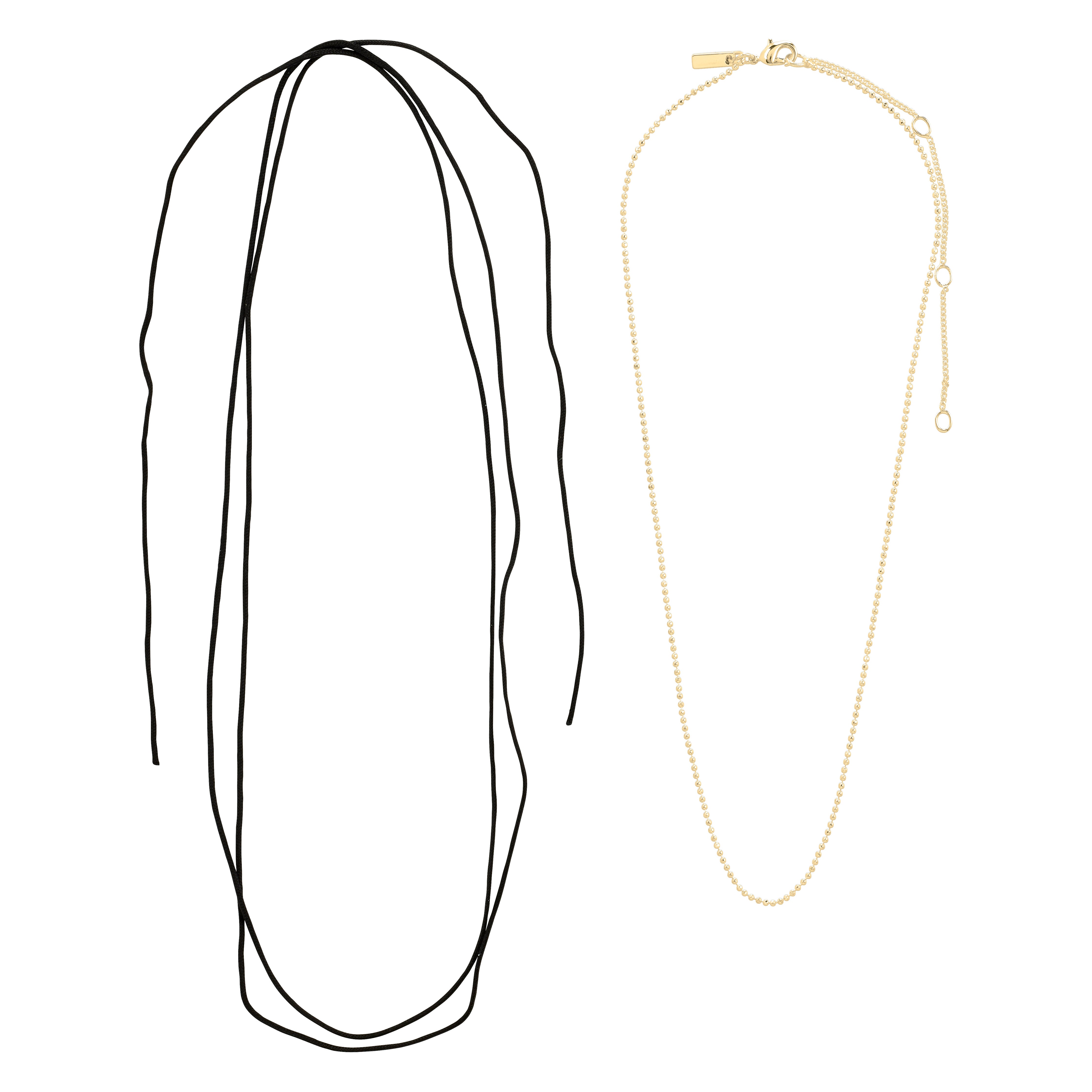 Pilgrim's CHARM necklace 2-in-1 set features a silver-plated ball chain and a versatile black cotton cord, perfect for creating a personalized, boho-luxe style.