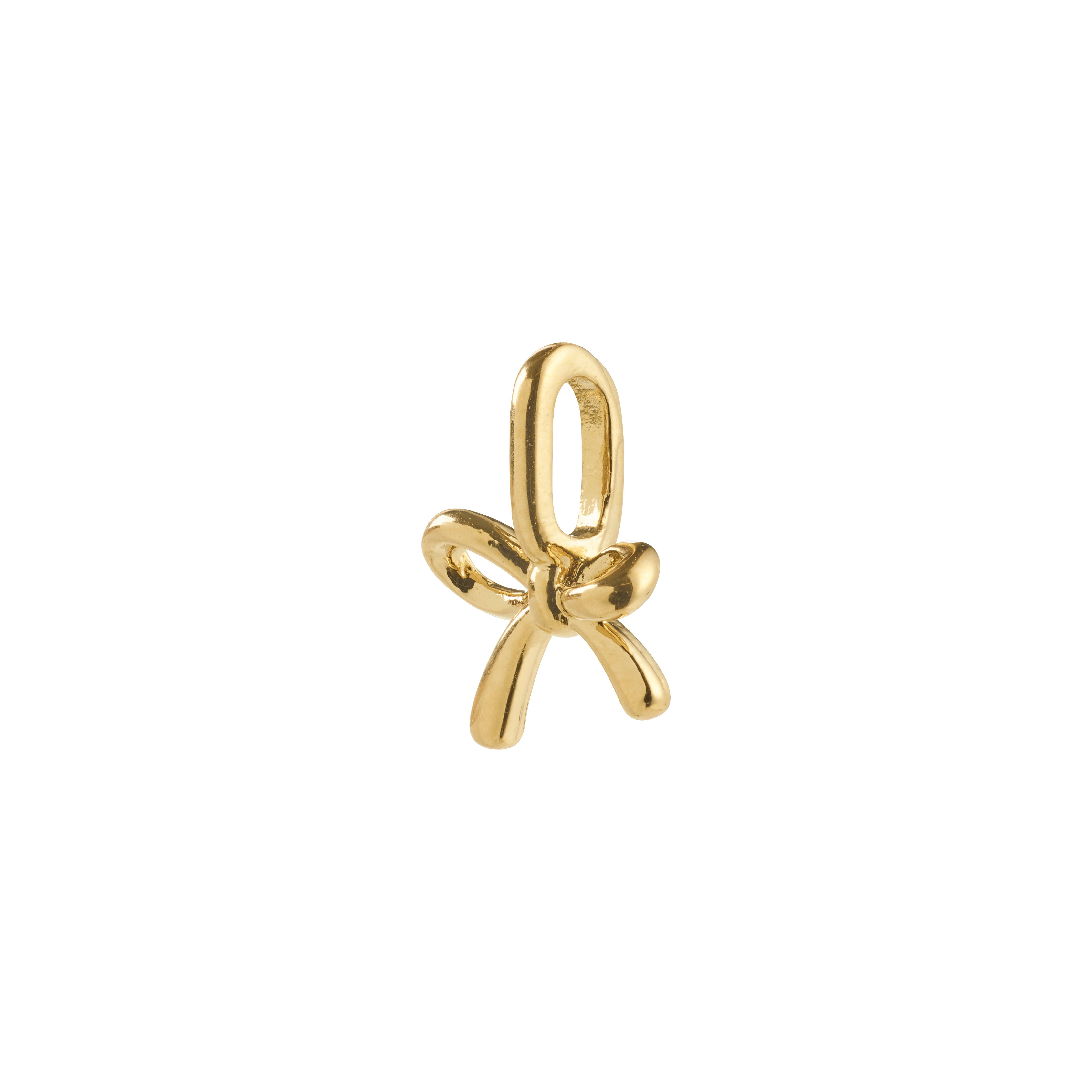 Gold-plated CHARM mini bow pendant, perfect for styling on earrings, necklaces, or bracelets, crafted from 99% recycled material. Water-resistant and planet-friendly.