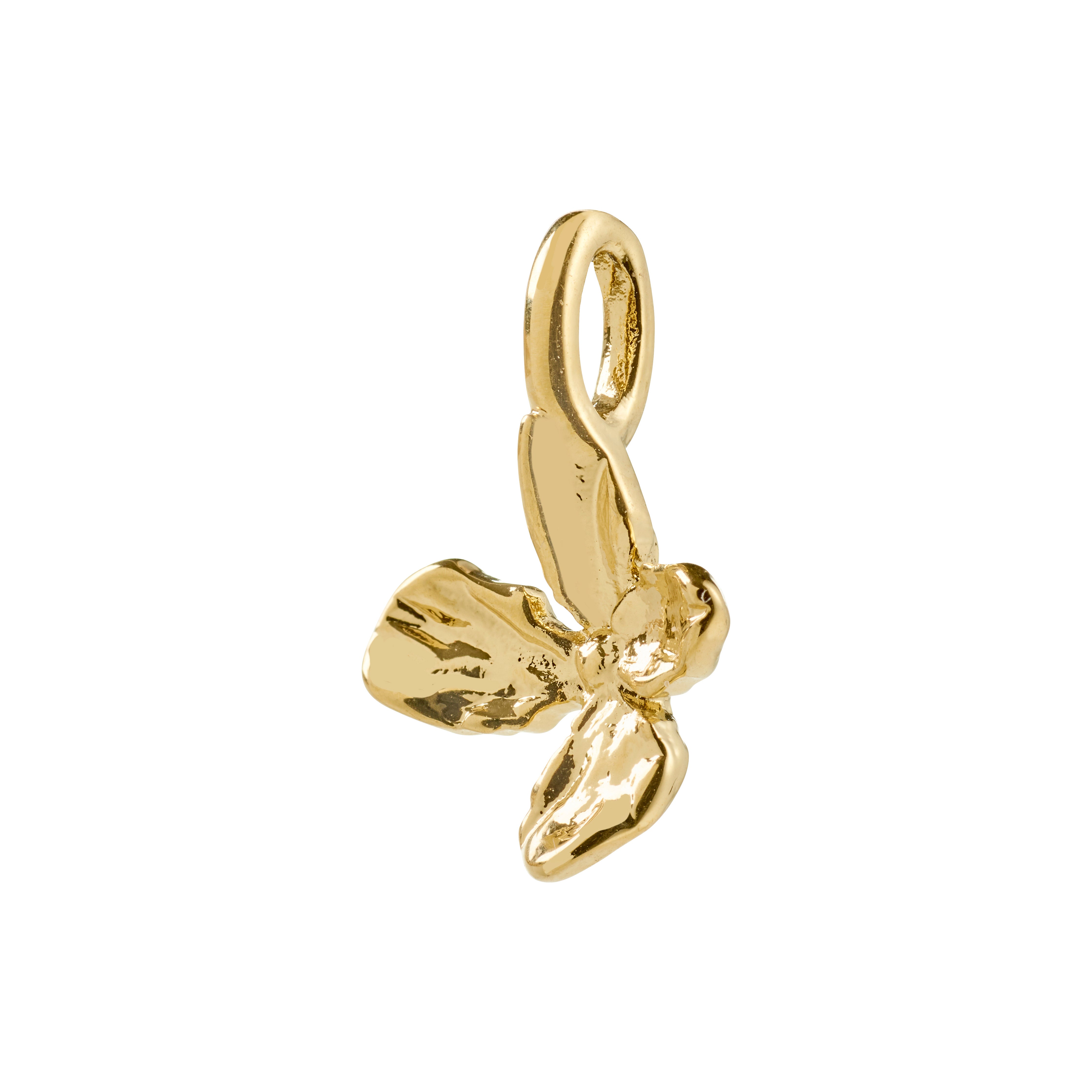 Gold-plated mini flower pendant charm, perfect for bracelets, necklaces, or hoops. Made from 99% recycled material, it offers a nature-inspired, personal style accent.