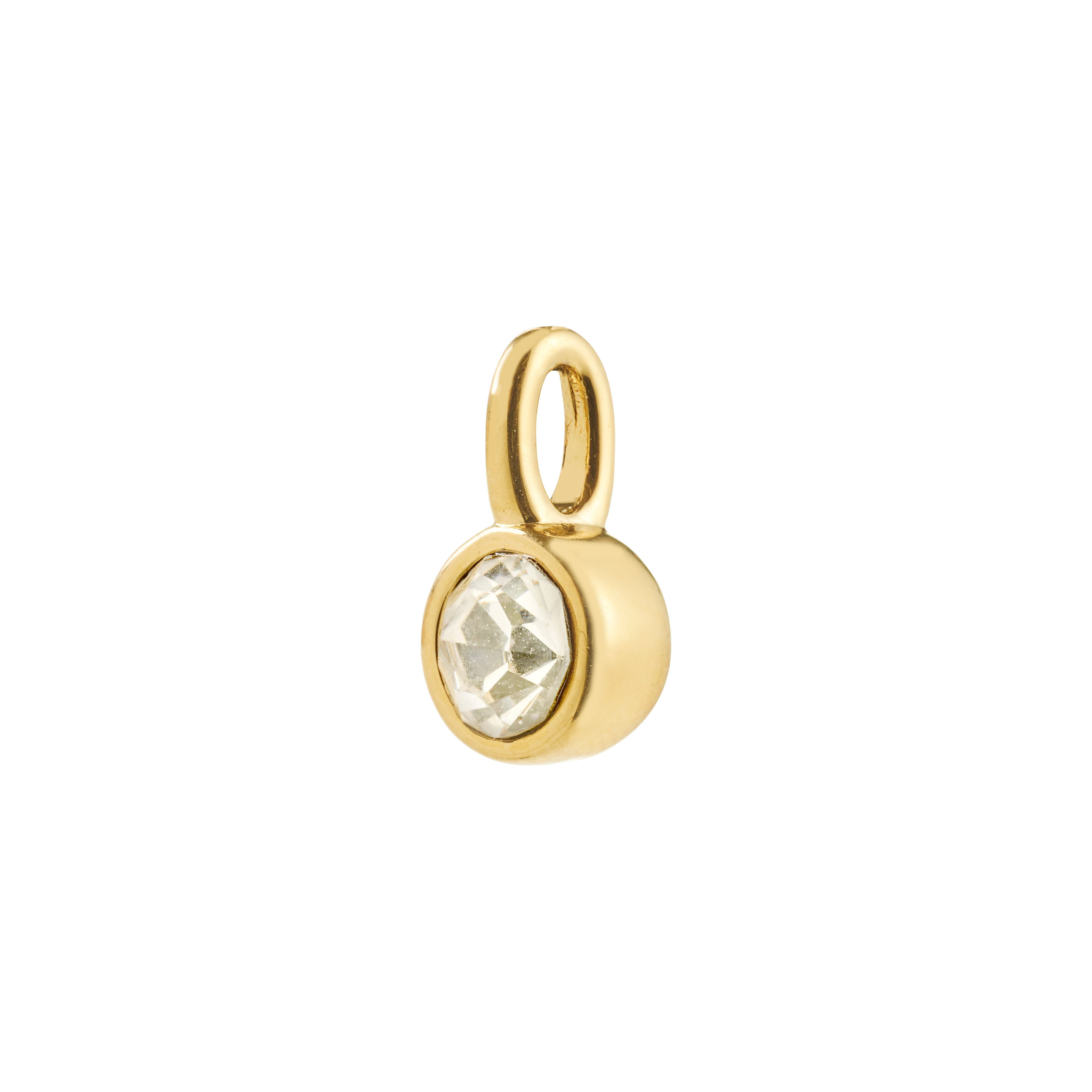Gold-plated CHARM mini crystal pendant, perfect for adding a minimalist sparkle to hoops or necklaces, crafted from 85% recycled, water-resistant materials.