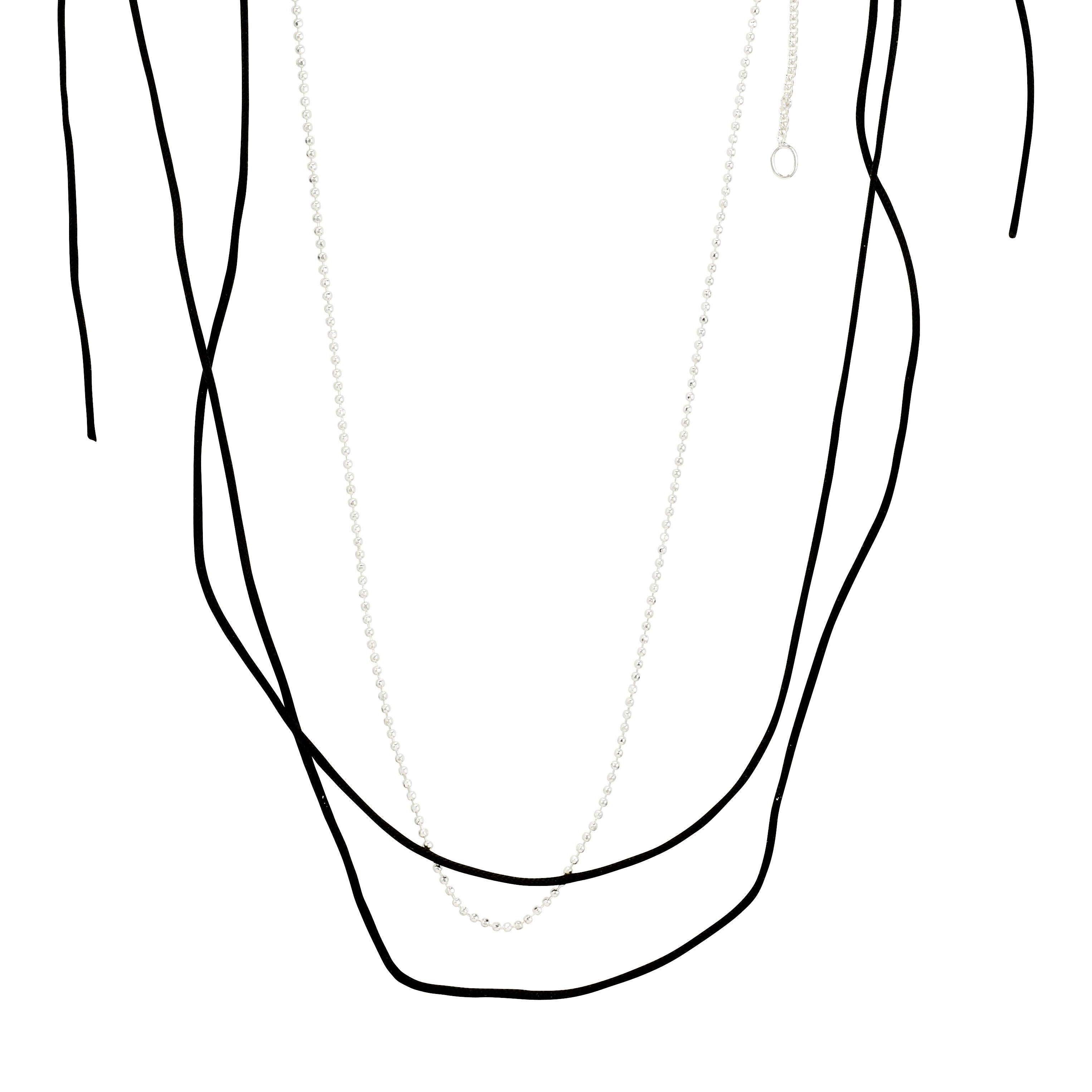 Pilgrim's CHARM necklace 2-in-1 set features a silver-plated bead chain and a versatile black cotton cord for personalized styling with charms.