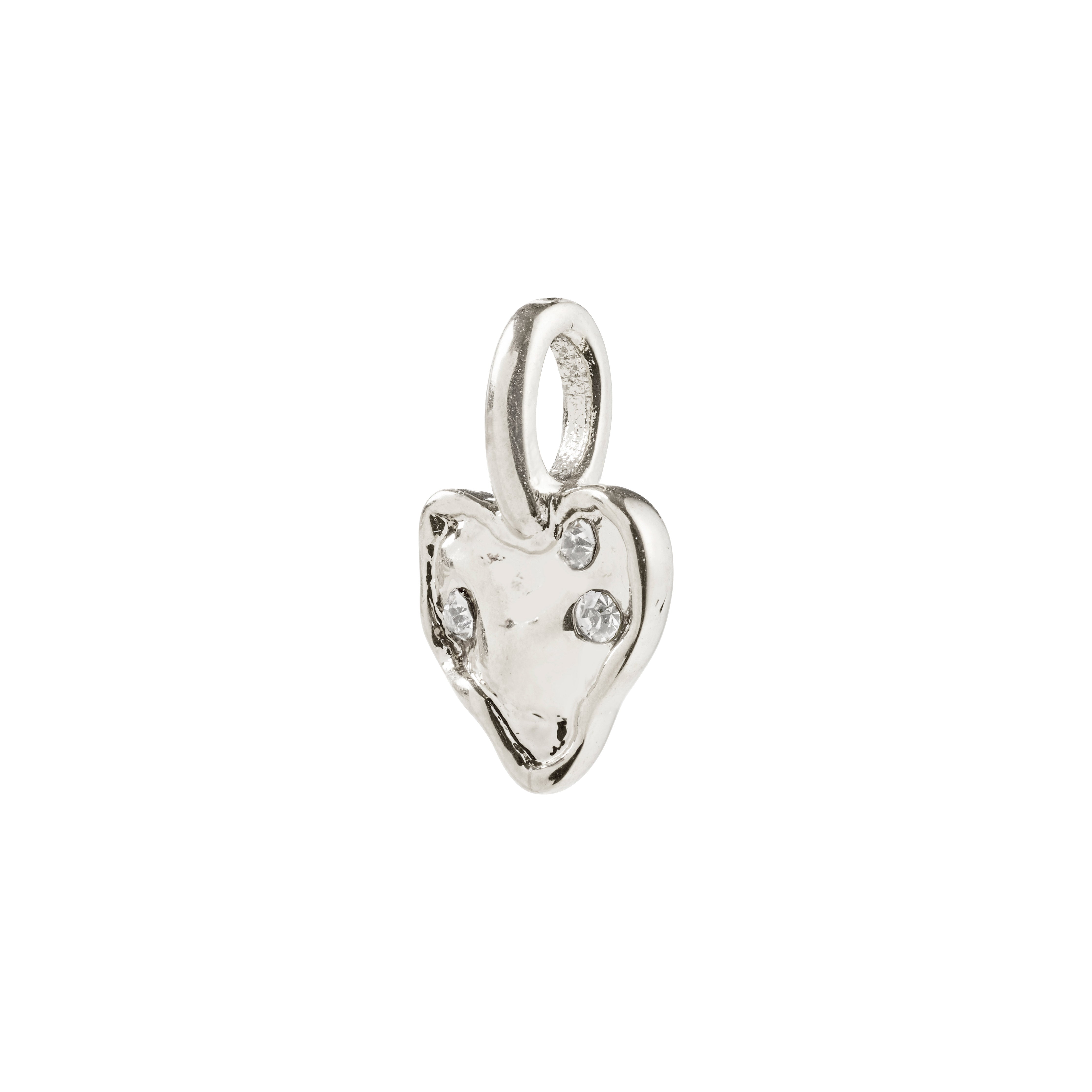 Silver-plated mini heart pendant featuring a rustic design with sparkling Preciosa crystals, perfect for a minimalist look or layering with other charms.