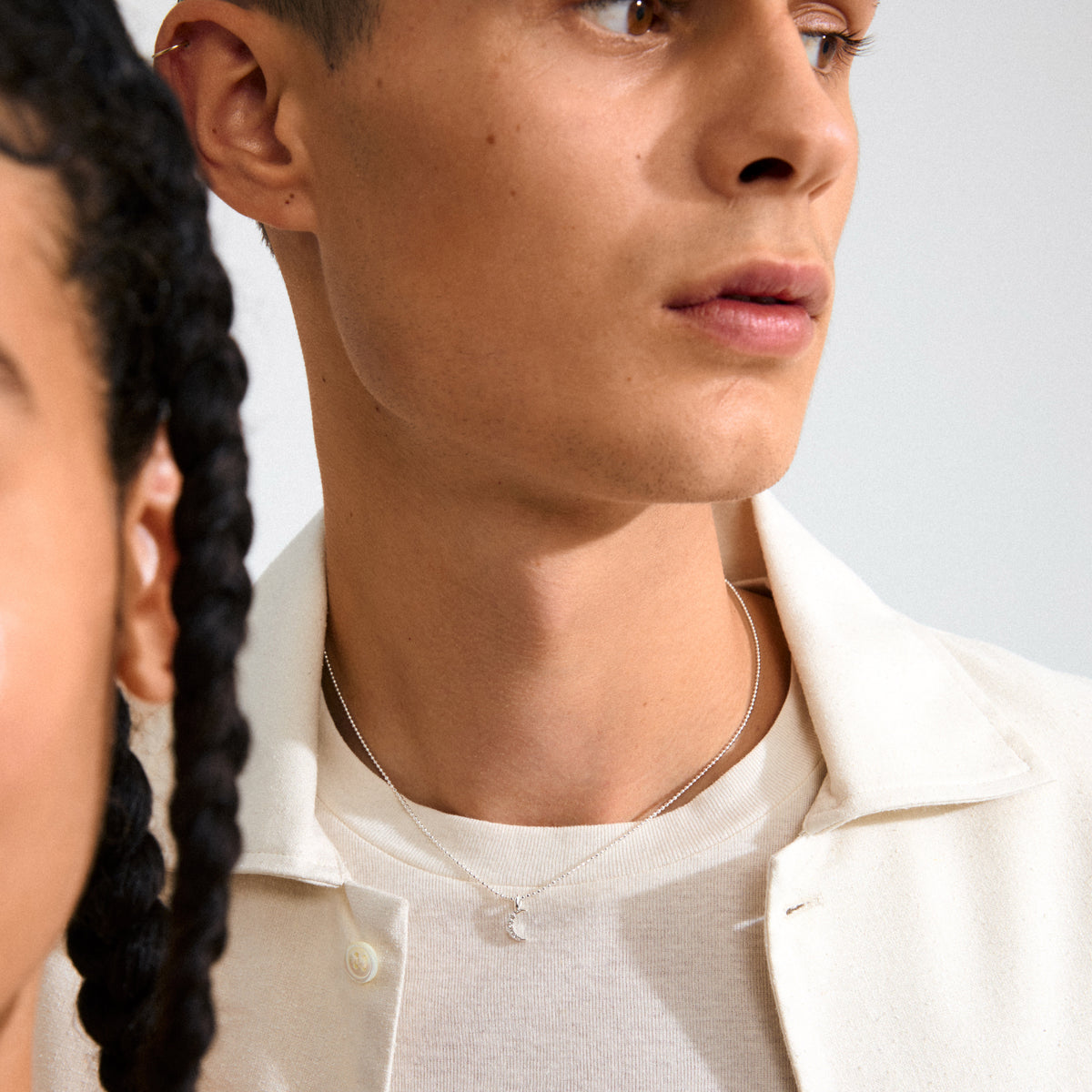Silver-plated CHARM mini moon pendant with shimmering crystals, symbolizing mystical energy and new beginnings. Ideal for minimalist styling or combining with other charms.