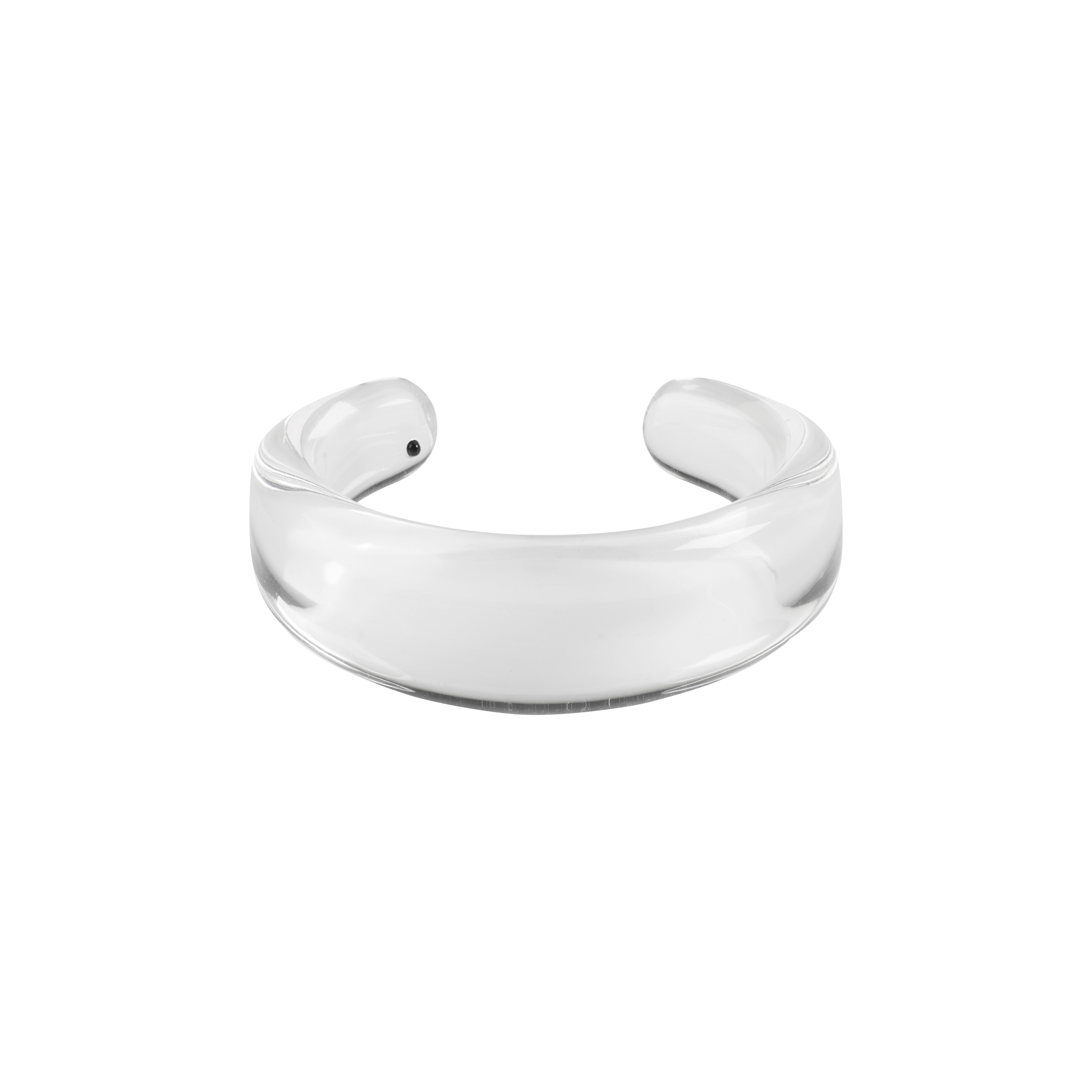 FREJA WEWER x PILGRIM Aqua bracelet, crystal; chunky, transparent cuff-style bangle, eco-friendly, made from recycled acrylic for a sleek, modern look.