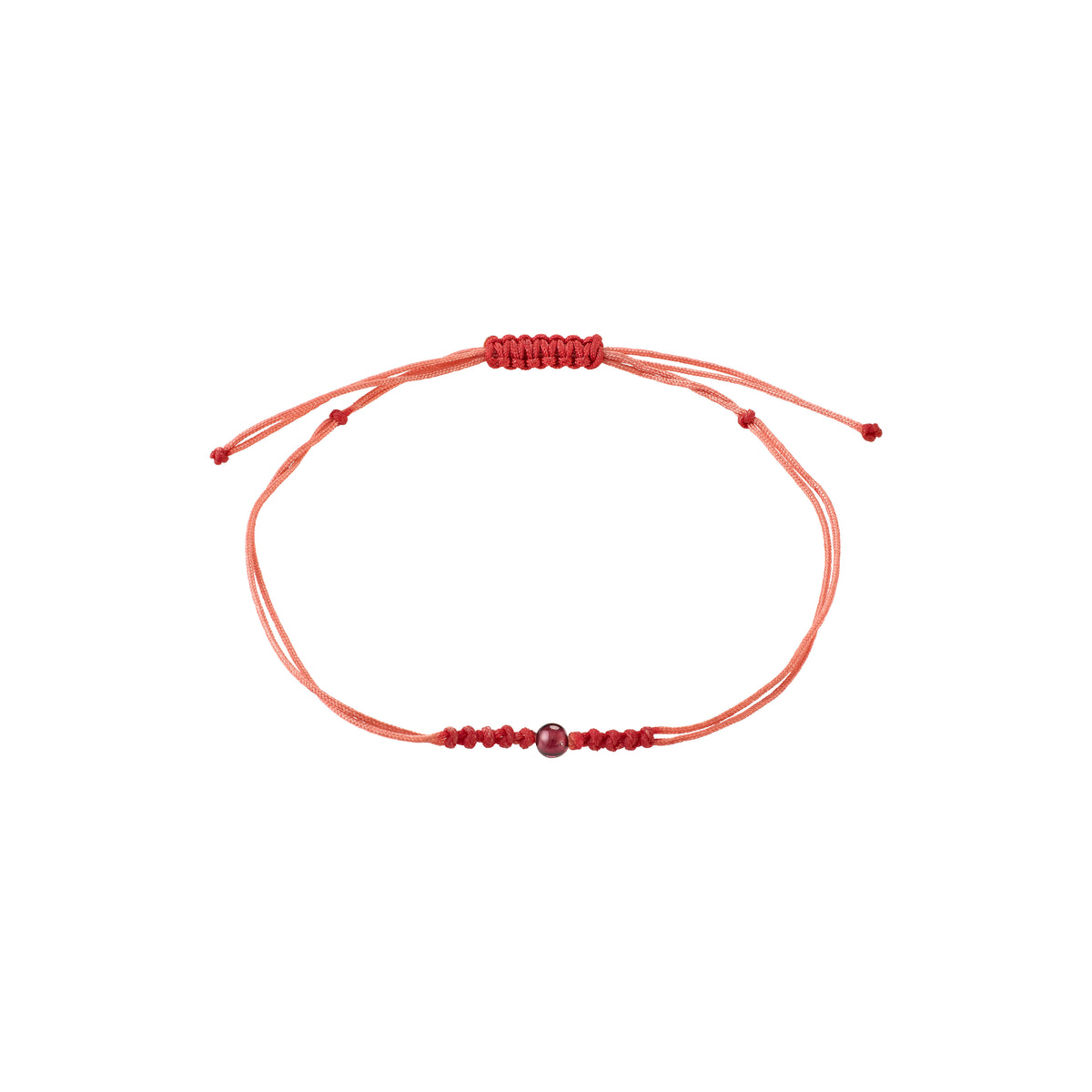 JANUARY birthstone bracelet: Delicate red cotton string with adjustable knot, featuring a small red garnet bead, perfect for minimalistic boho style and meaningful gifting.