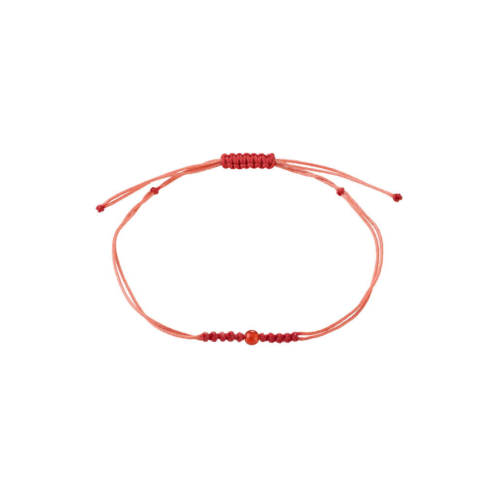JULY birthstone bracelet - a delicate, adjustable red string bracelet with a small Red Agate bead, symbolizing courage and determination, perfect for minimalist boho styles.