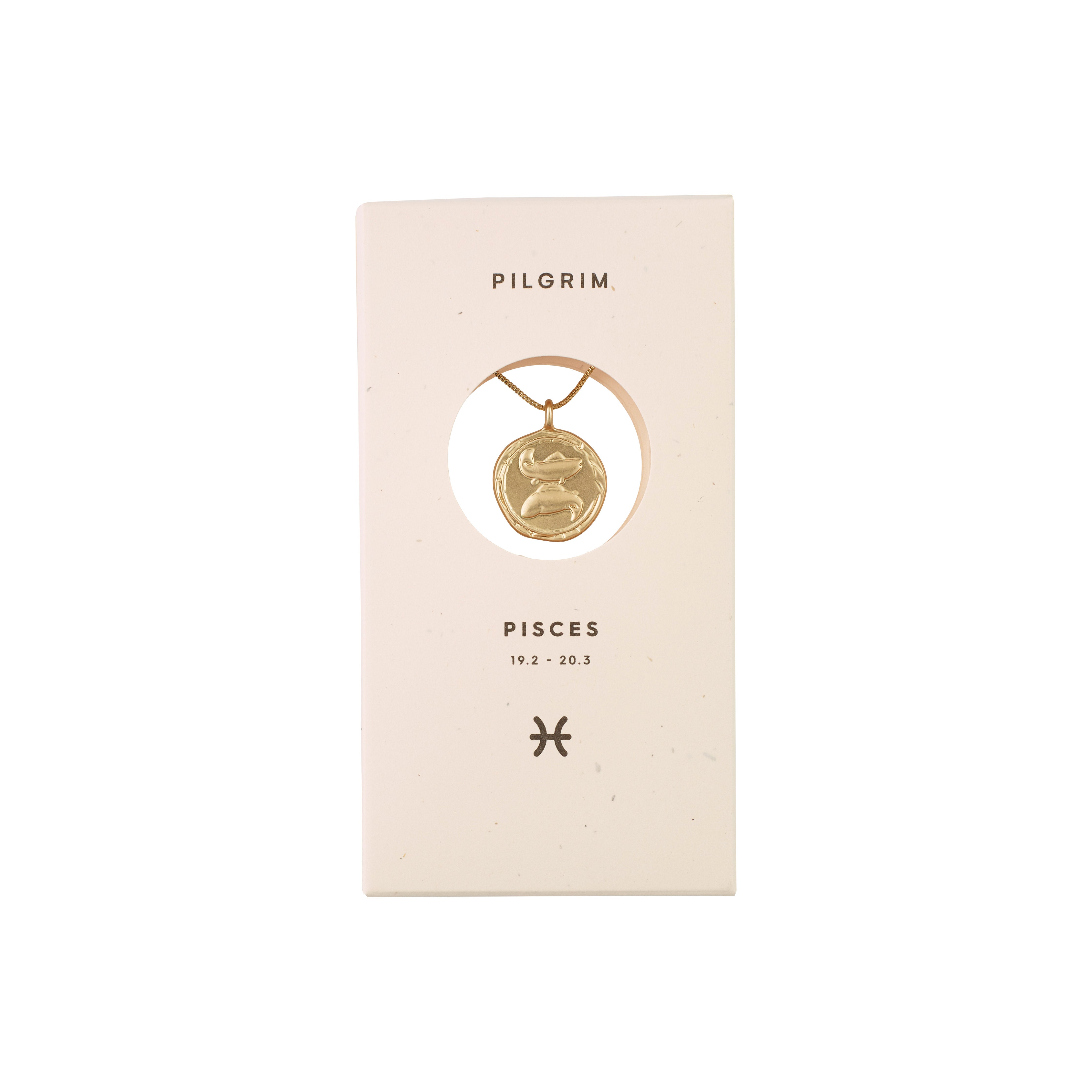 PISCES Zodiac Sign Coin Necklace: Gold-plated, featuring a double-sided pendant with a zodiac motif and crystal-studded constellation. Adjustable chain, 40 cm with 9 cm extension.