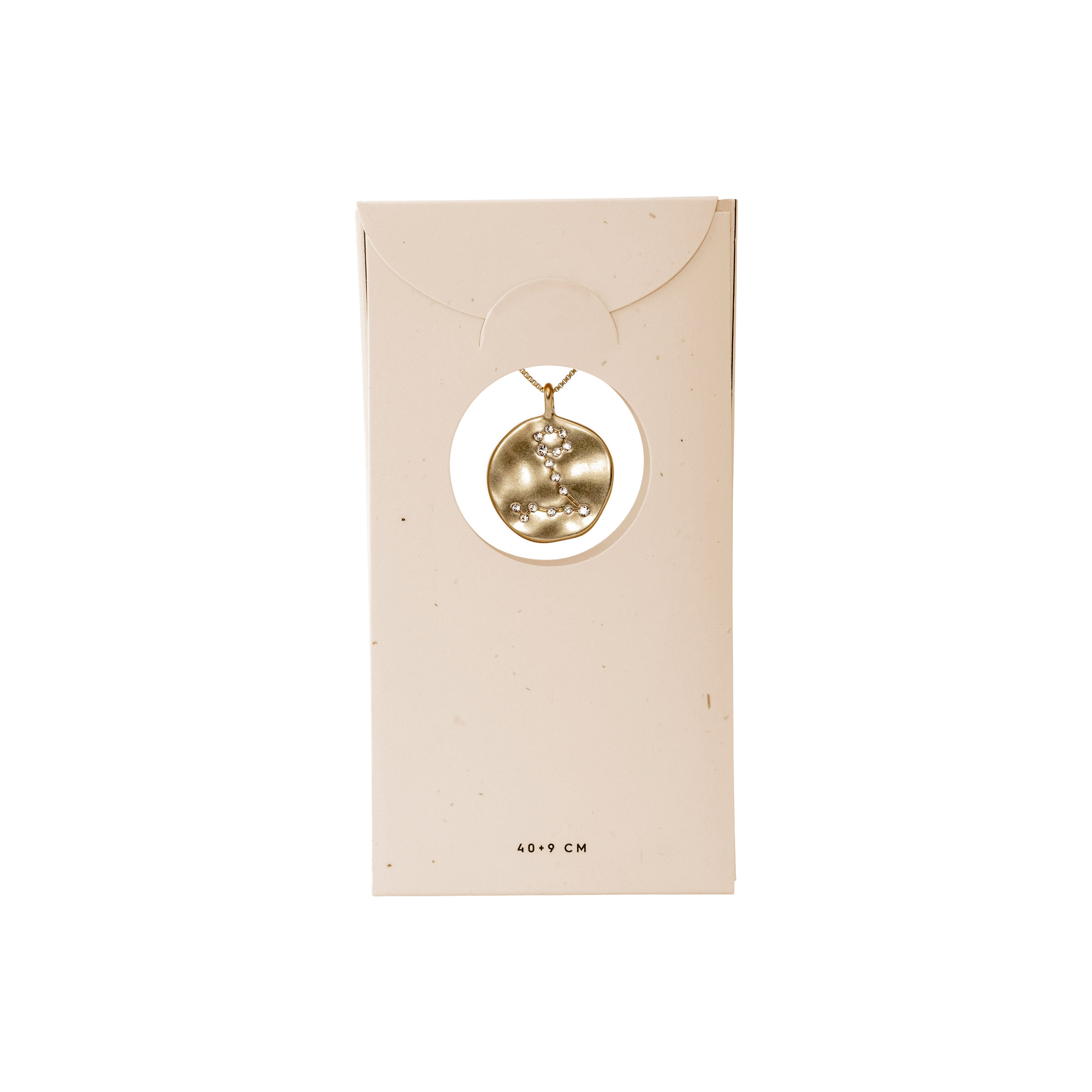 PISCES Zodiac Sign Coin Necklace, gold-plated, featuring a double-sided pendant with a zodiac motif and crystal constellation, adjustable 40 cm chain with a 9 cm extension.