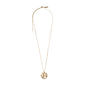 LEO Zodiac Sign Coin Necklace, gold-plated, featuring a double-sided pendant with a Leo motif and crystal-studded constellation, adjustable chain included.