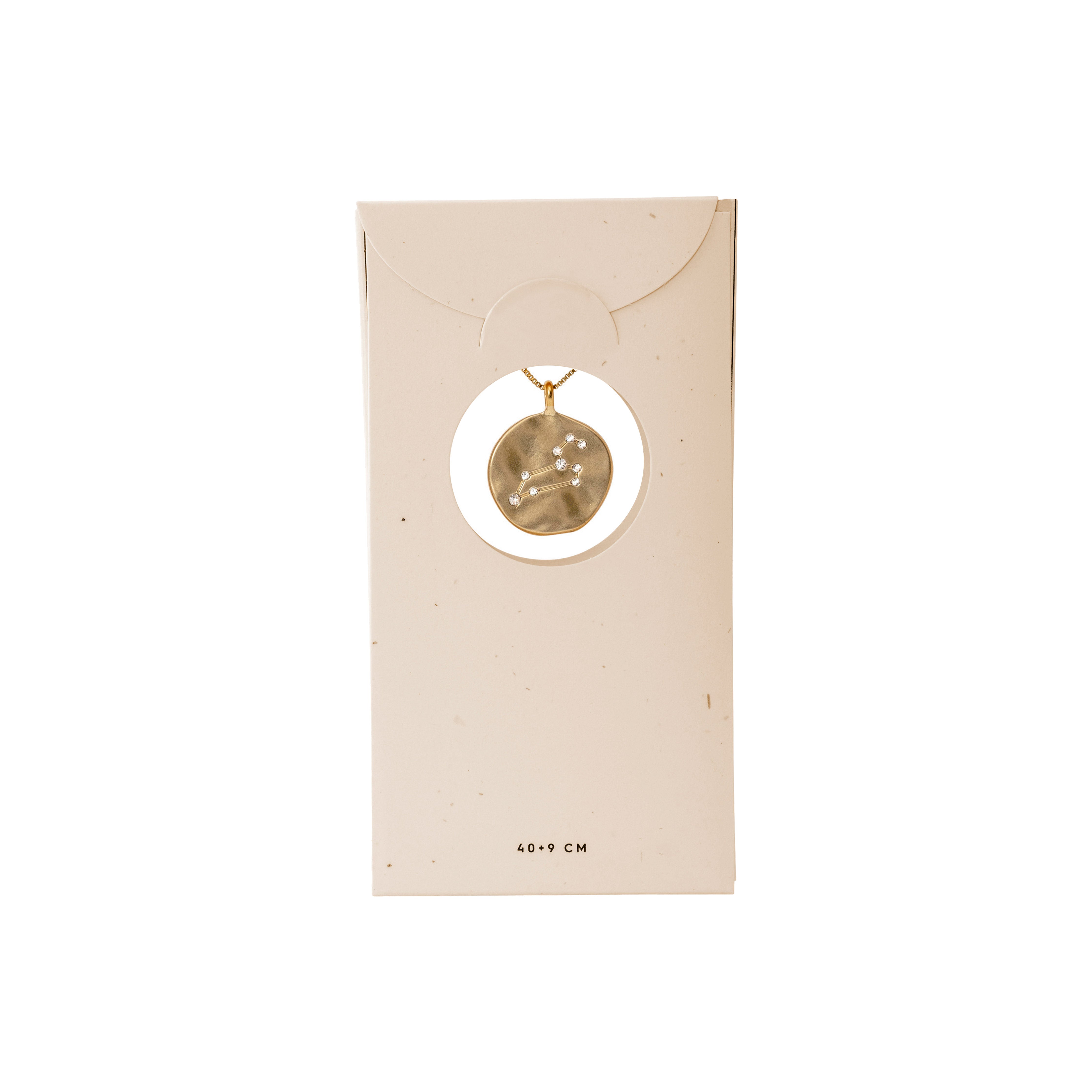 LEO Zodiac Sign Coin Necklace, gold-plated, features a double-sided pendant with a zodiac motif and constellation in crystals, ideal for personal style and gifting.