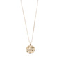 VIRGO Zodiac Sign Coin Necklace, gold-plated, features a round pendant with zodiac motifs and crystal constellation, on an adjustable 40 cm chain.