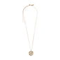 LIBRA Zodiac Sign Coin Necklace, gold-plated, featuring a double-sided pendant with a satin finish, displaying a zodiac motif and crystal-studded constellation on a 40 cm adjustable chain.