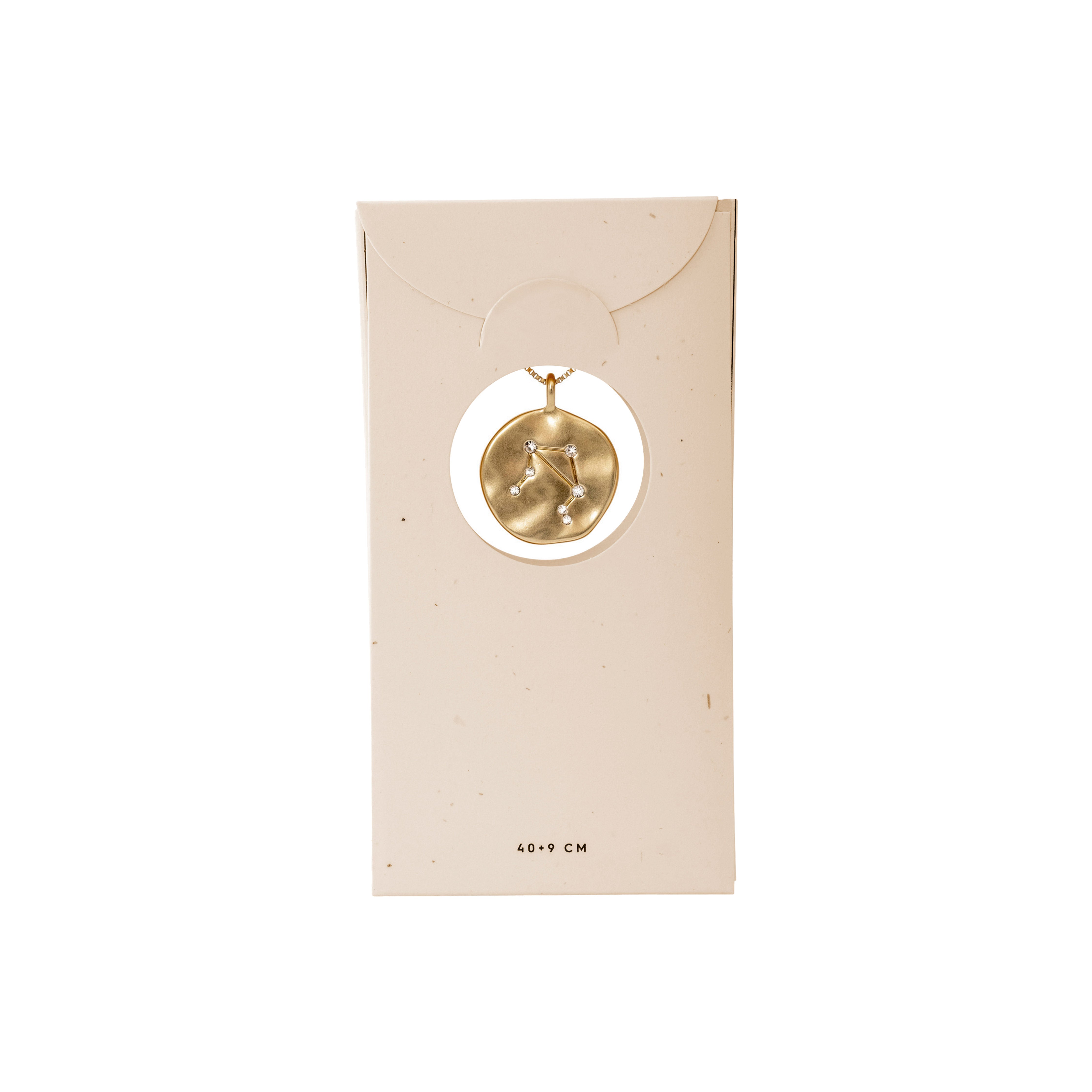 LIBRA Zodiac Sign Coin Necklace, gold-plated, featuring a double-sided medallion with a zodiac motif and constellation in sparkling crystals, on an adjustable chain.